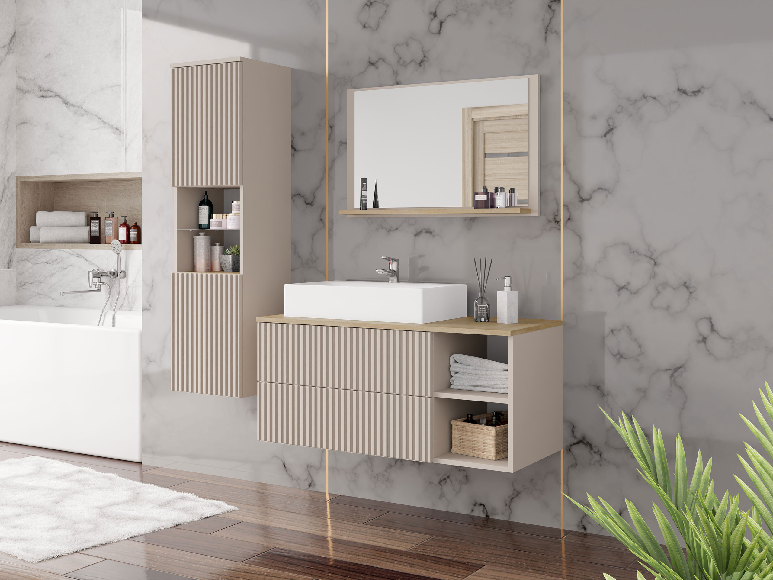 Ensemble de salle de bain Nauta I (Cachemire + Chêne)