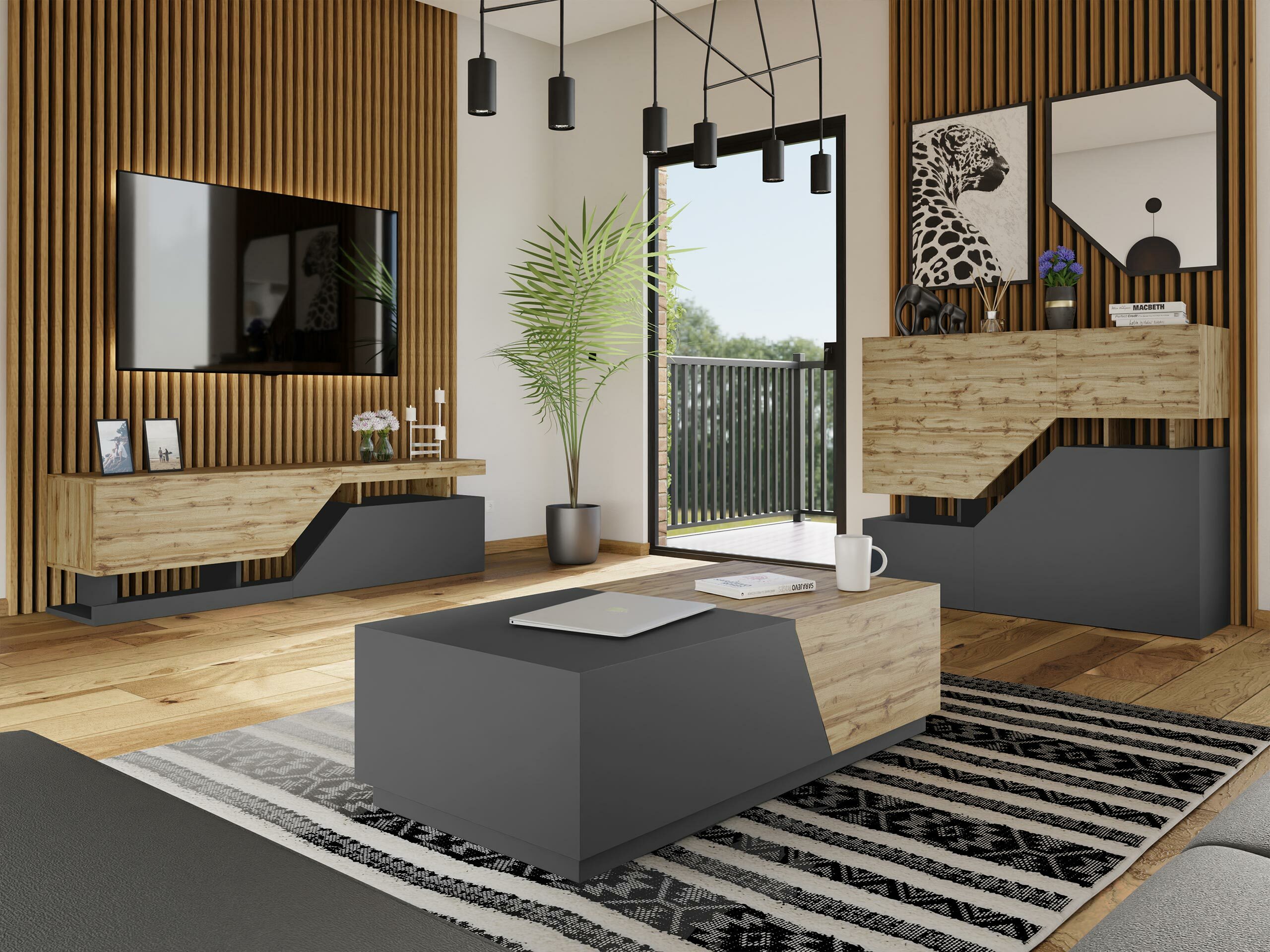 Buffet Comfivo Daldune (Chêne wotan + Anthracite)