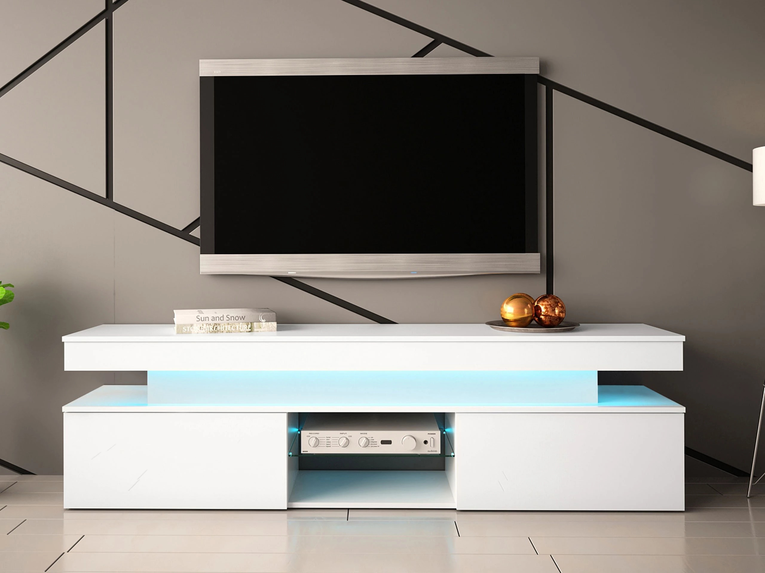 Meuble TV Monfero (Blanc + Blanc brillant)
