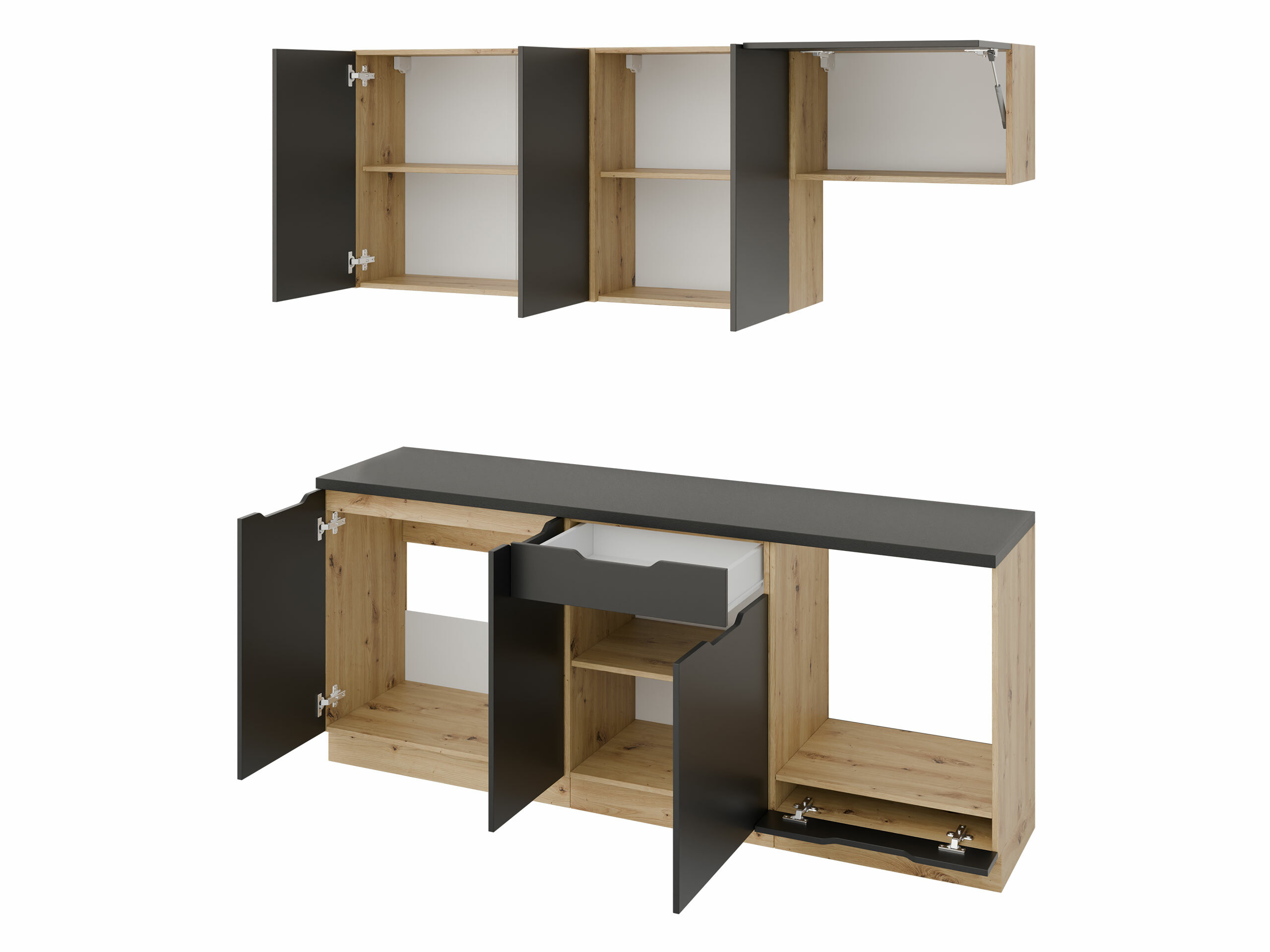 Cuisine complète Trenton 180 (Noir + Chêne Artisan)