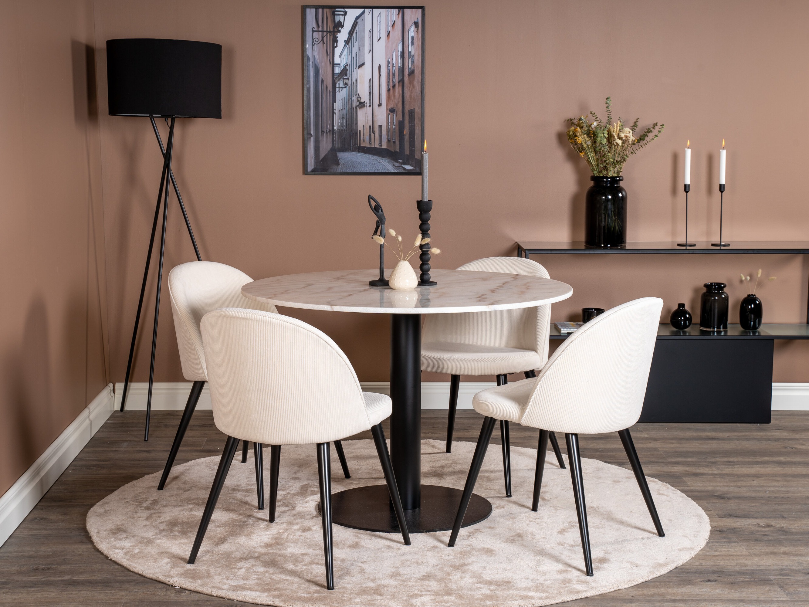 Salle à manger complète Dallas 1297 (Beige + Noir)