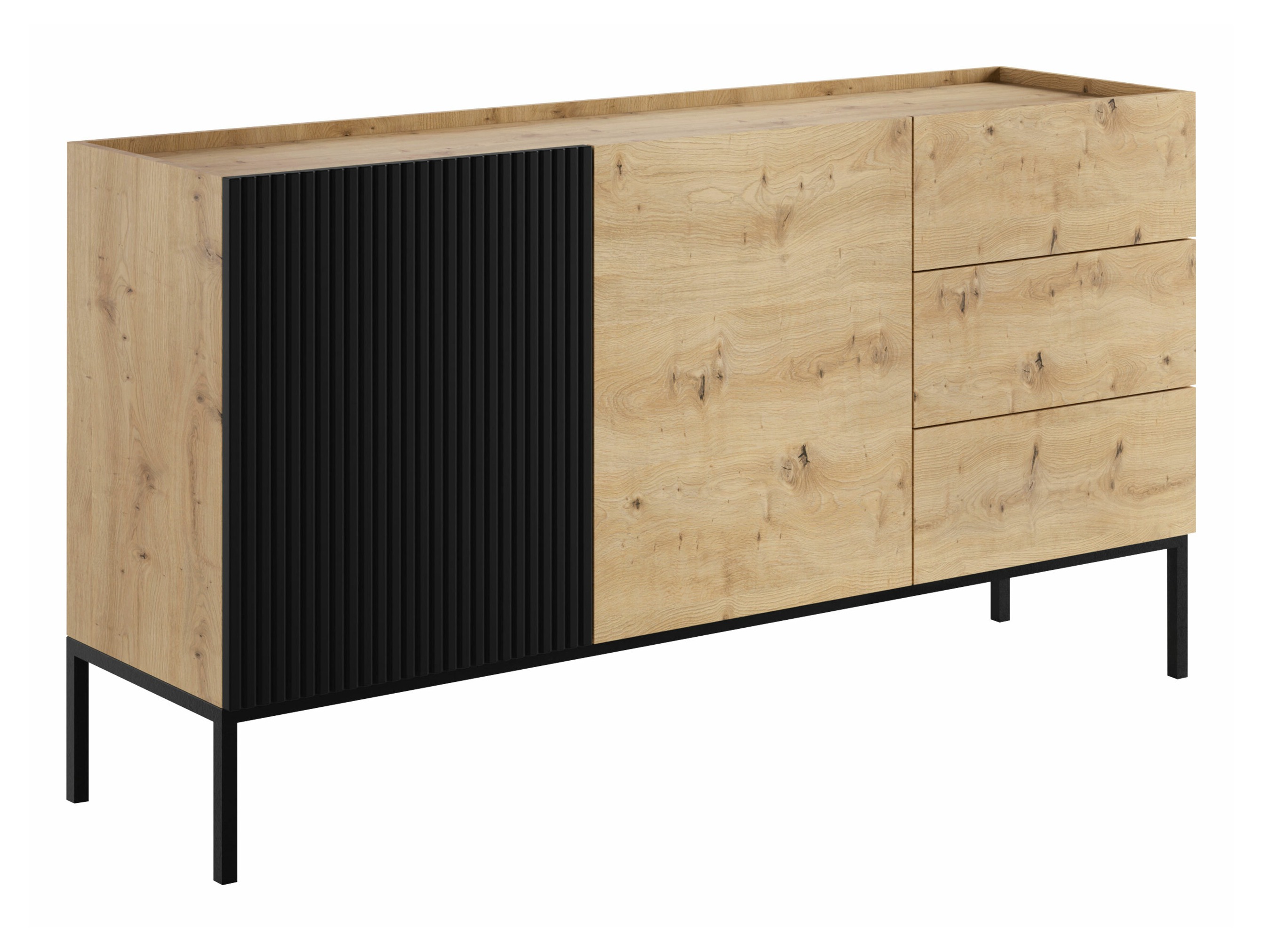 Commode Lunole 114 (Chêne Artisan + Noir)