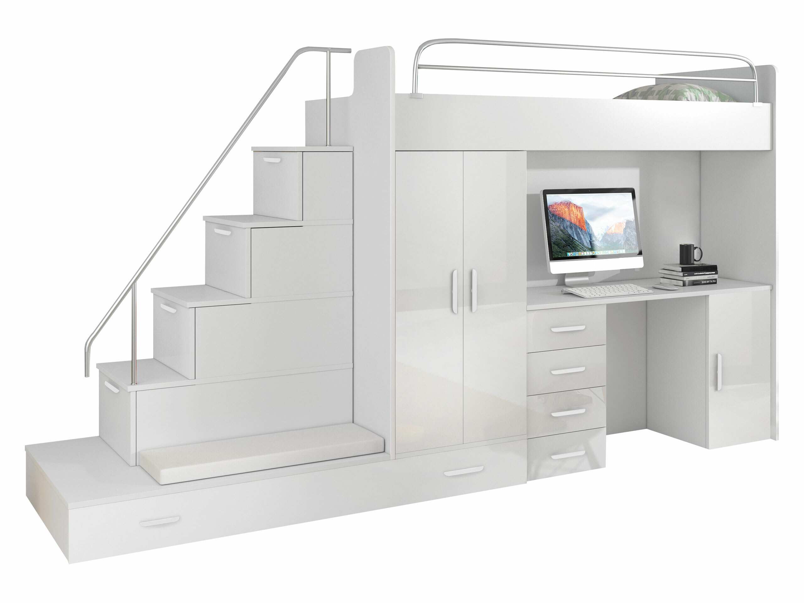 Chambre enfant complète Salmere 100 (Blanc + Blanc brillant)