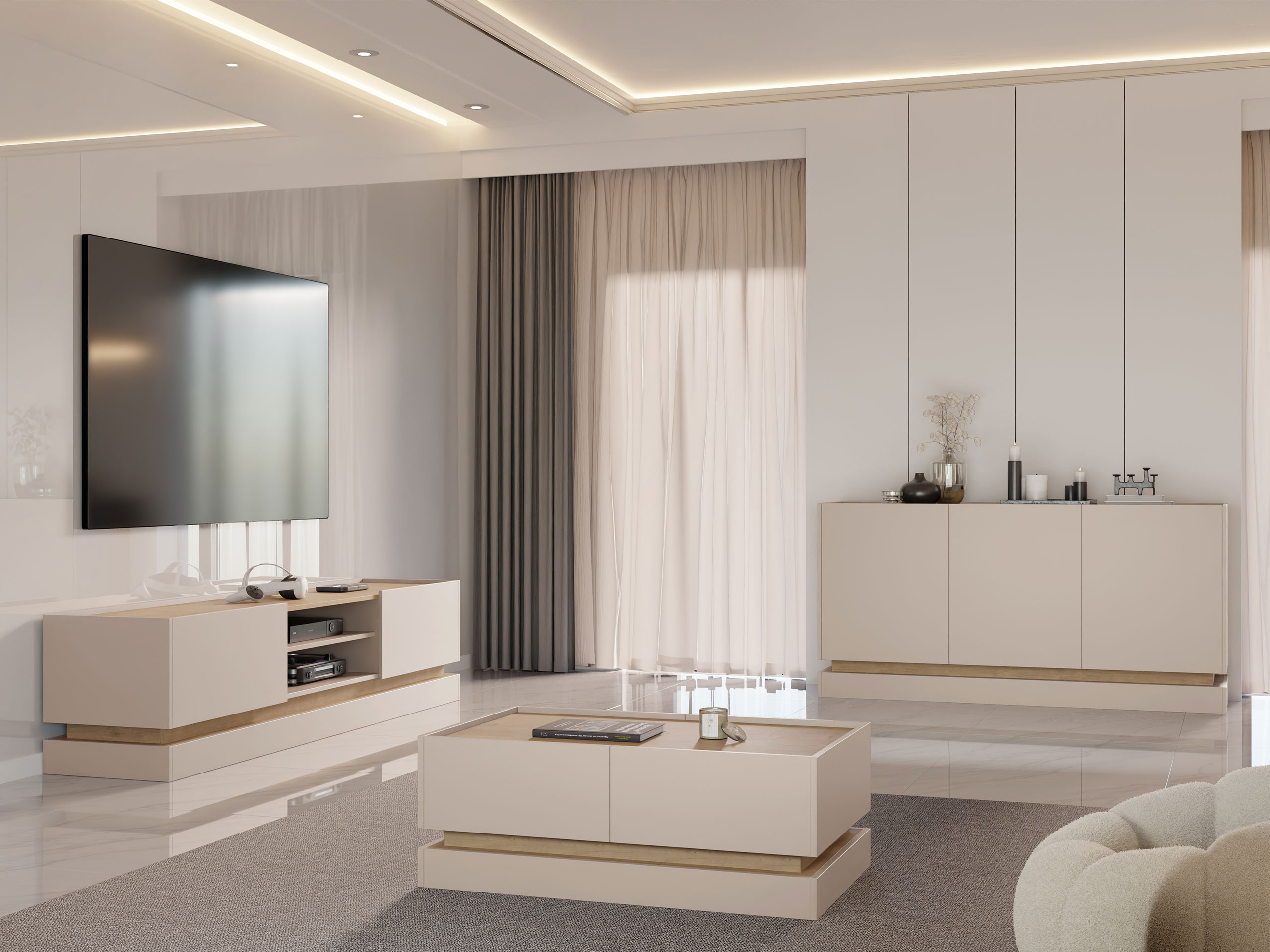 Ensemble de salon Comfivo Tilia (Brun clair + Chêne)