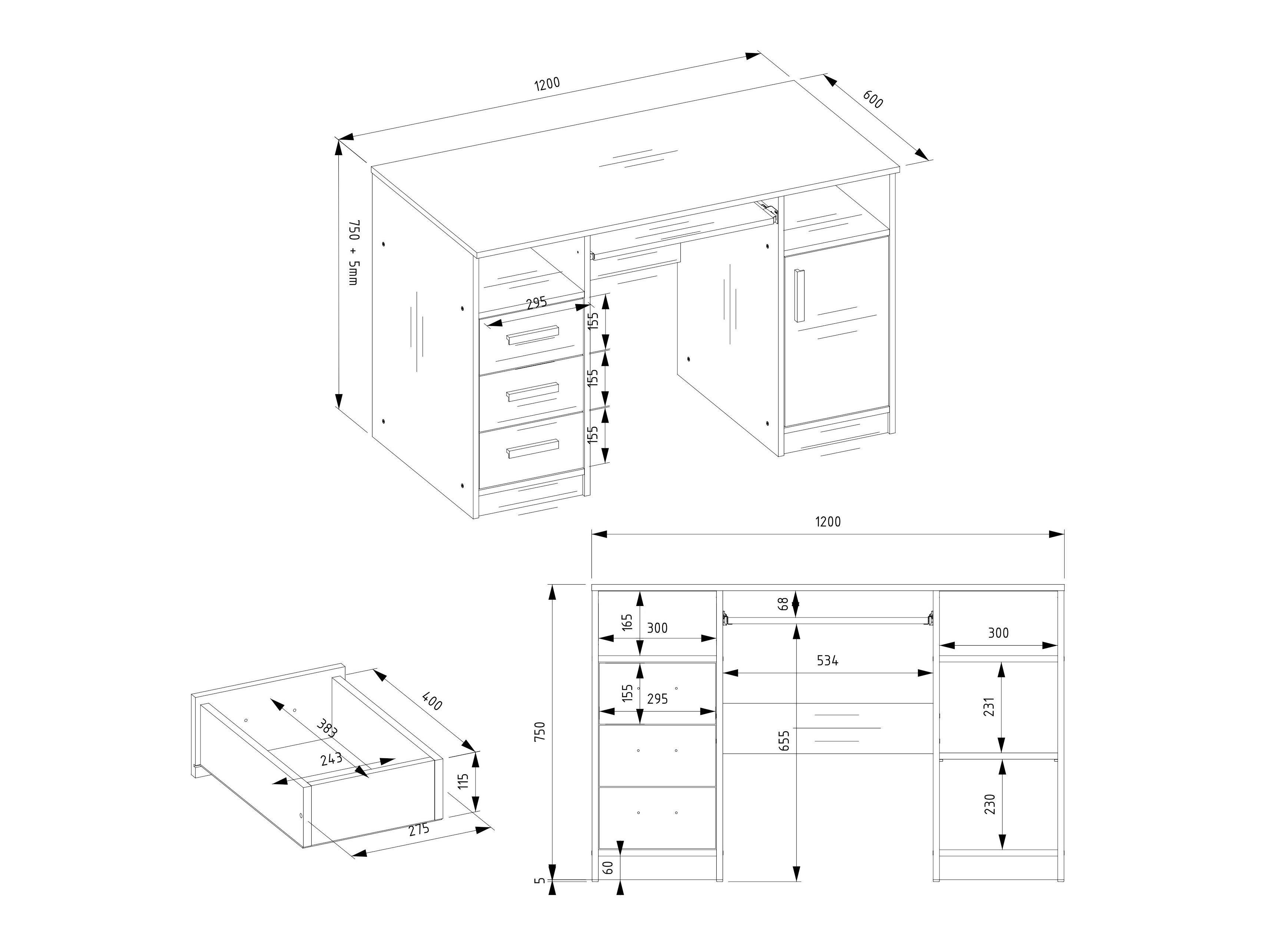 Bureau Mandeville 330 (Anthracite + Blanc)