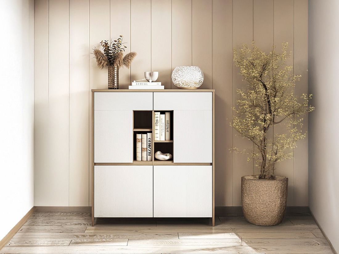 Buffet Fermaru 106 (Blanc + Chêne)