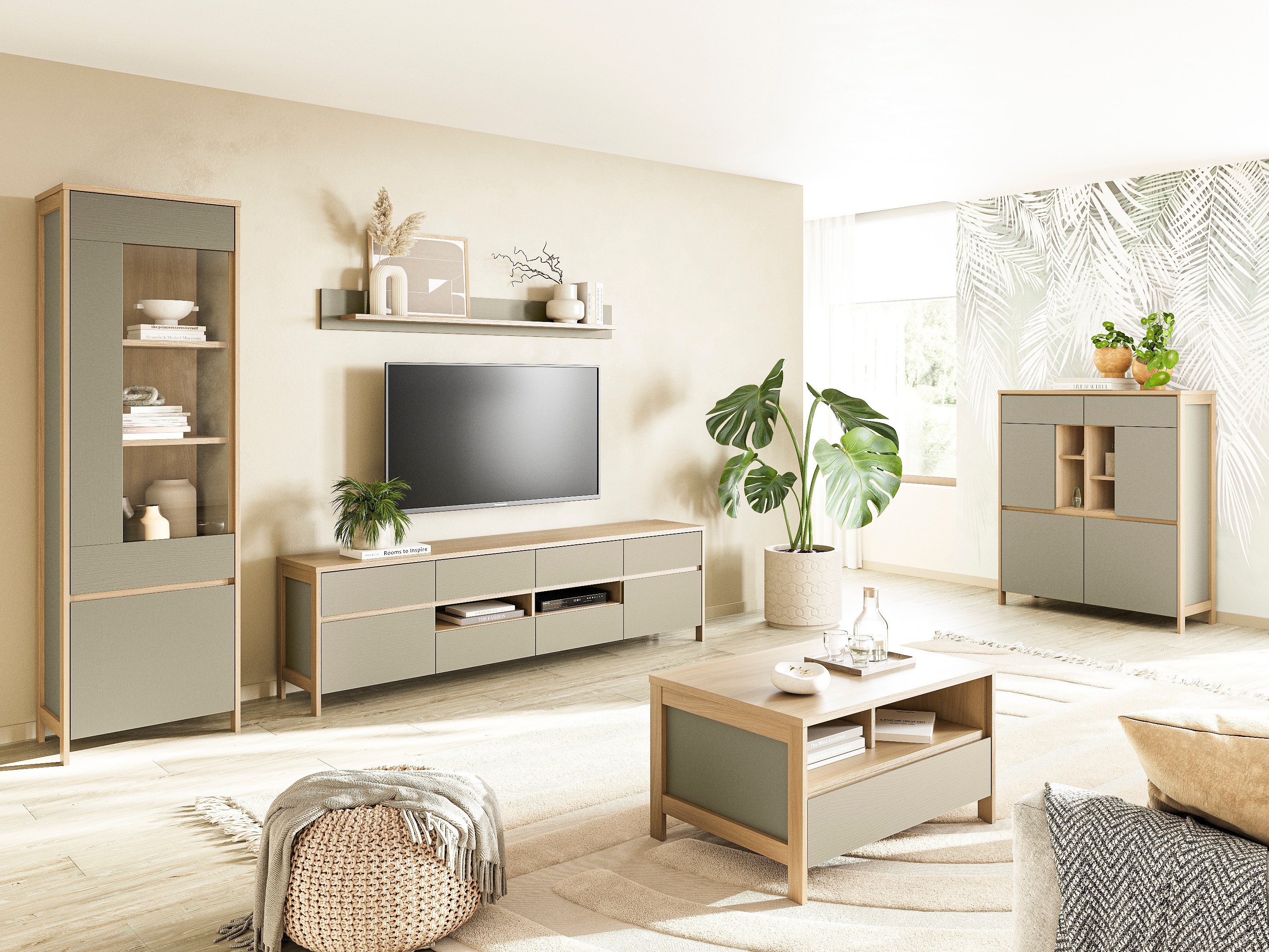 Buffet Fermaru 106 (Vert poussiéreux + Chêne)