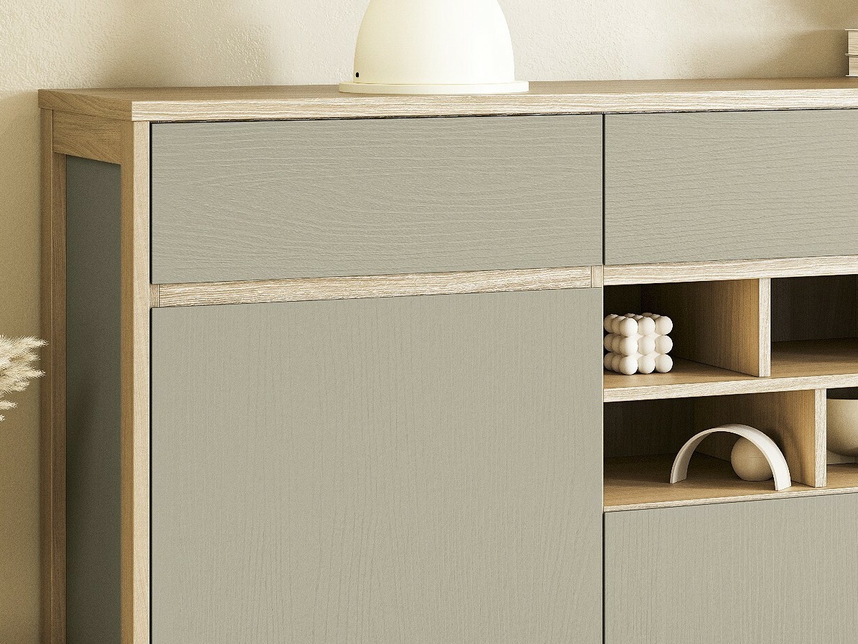 Commode Fermaru 104 (Vert poussiéreux + Chêne)