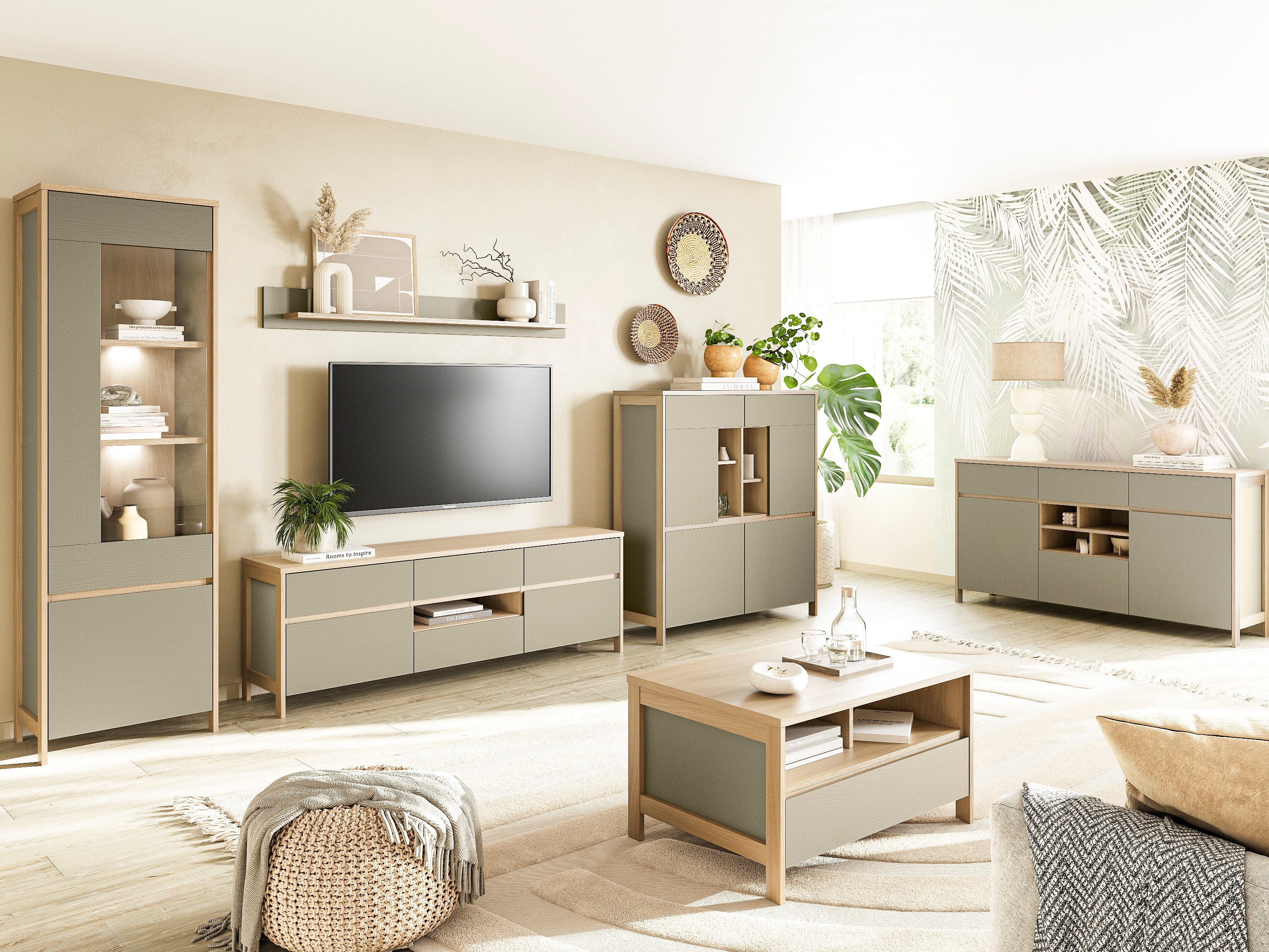 Commode Fermaru 104 (Vert poussiéreux + Chêne)