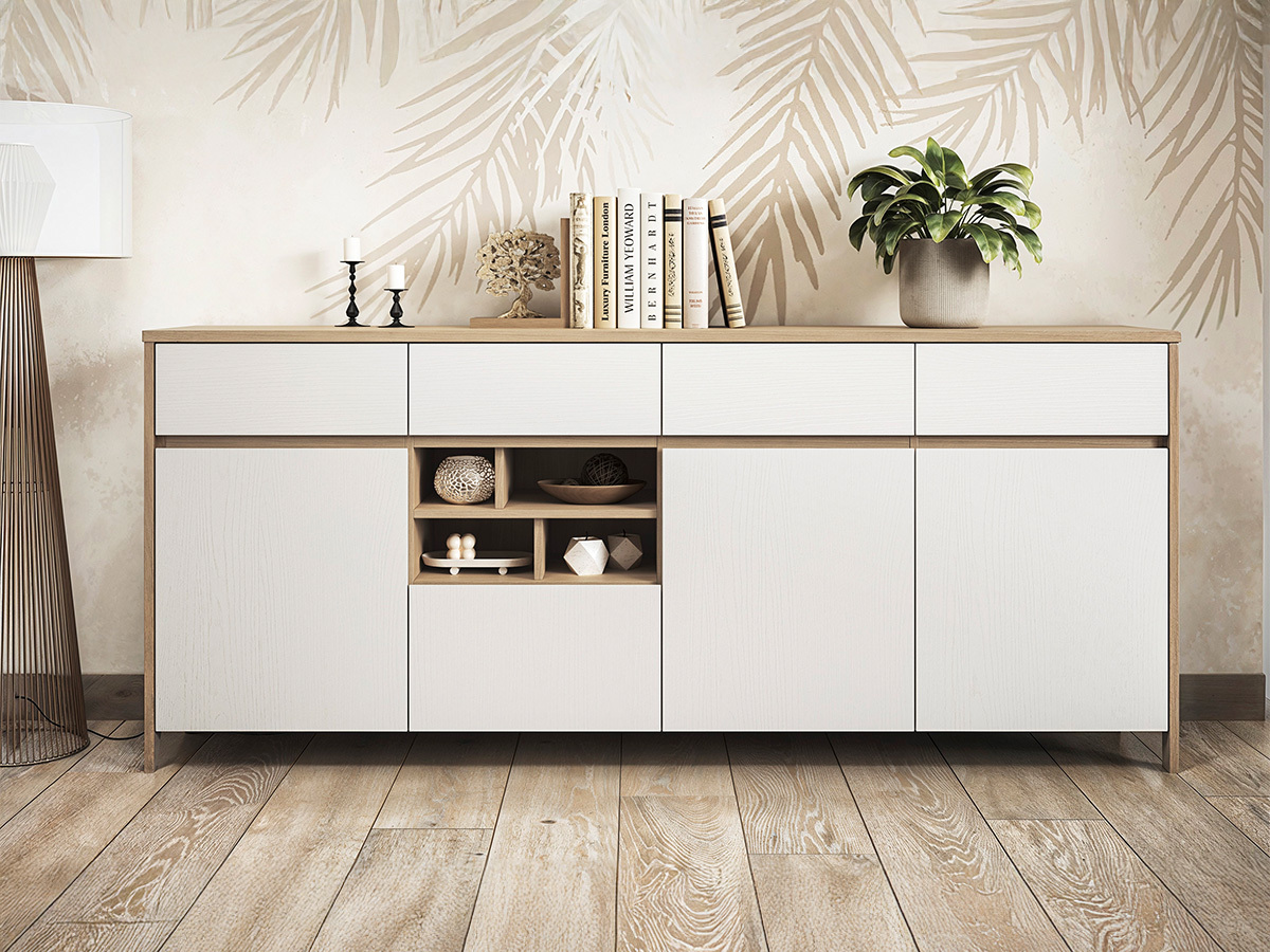 Commode Fermaru 105 (Blanc + Chêne)