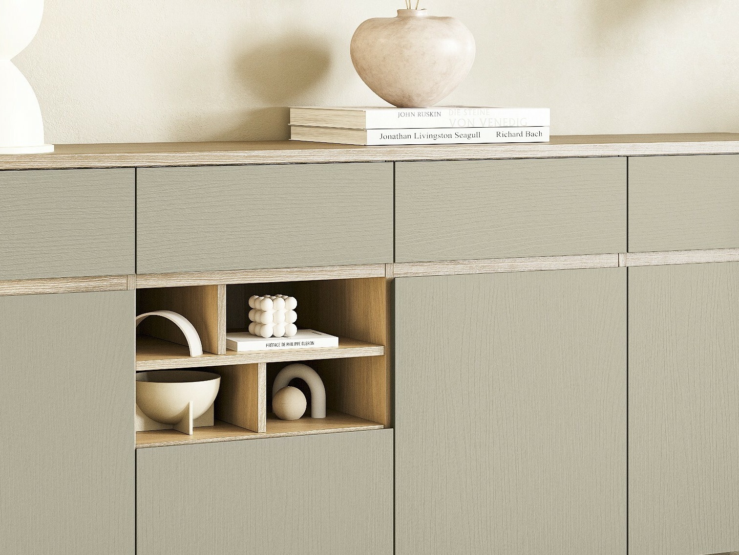 Commode Fermaru 105 (Vert poussiéreux + Chêne)