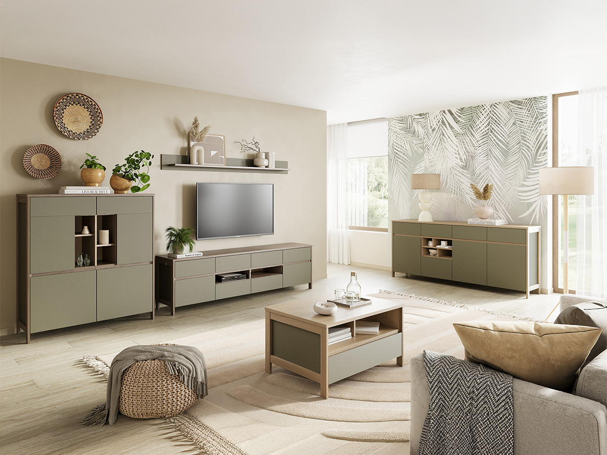 Commode Fermaru 105 (Vert poussiéreux + Chêne)