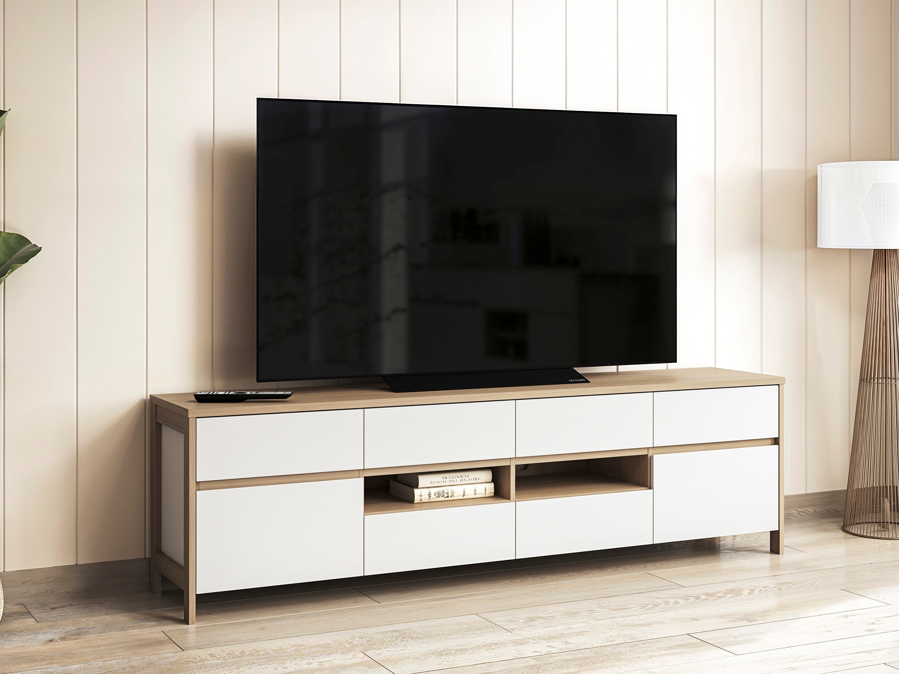 Meuble TV Fermaru 103 (Blanc + Chêne)