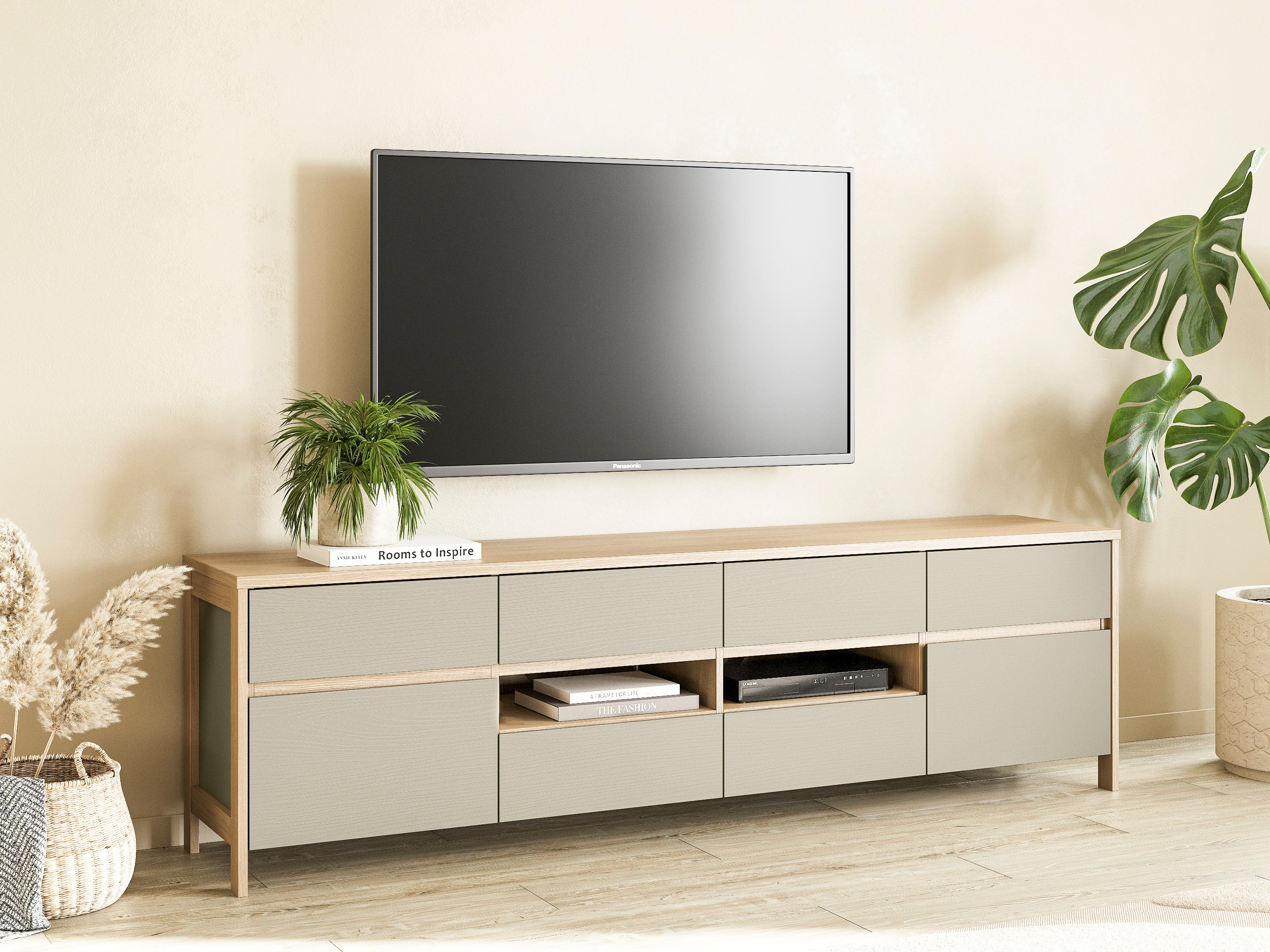 Meuble TV Fermaru 103 (Vert poussiéreux + Chêne)