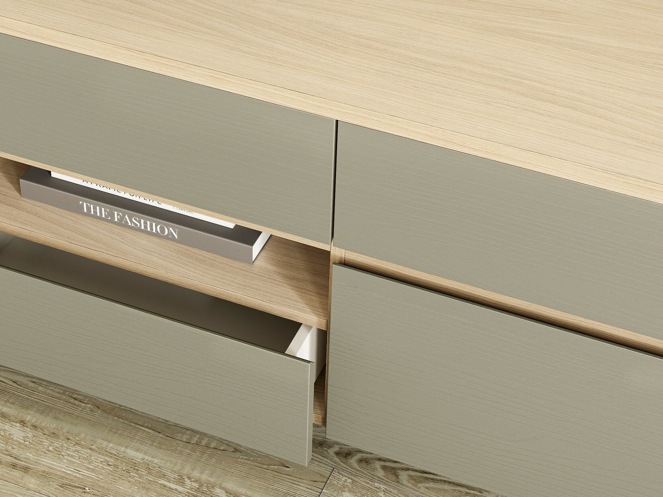 Meuble TV Fermaru 103 (Vert poussiéreux + Chêne)