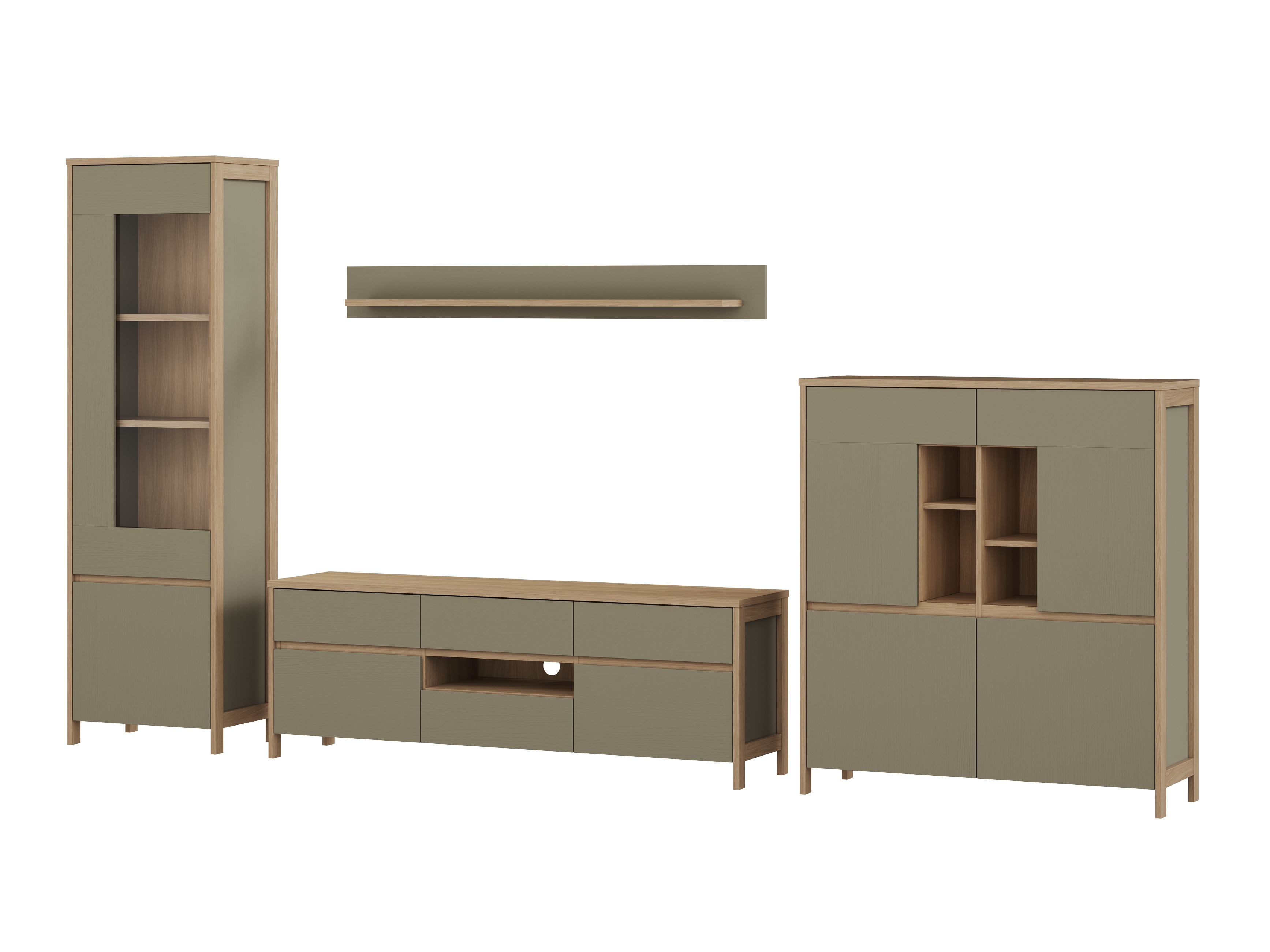 Ensemble de salon Fermaru 110 (Vert poussiéreux + Chêne)