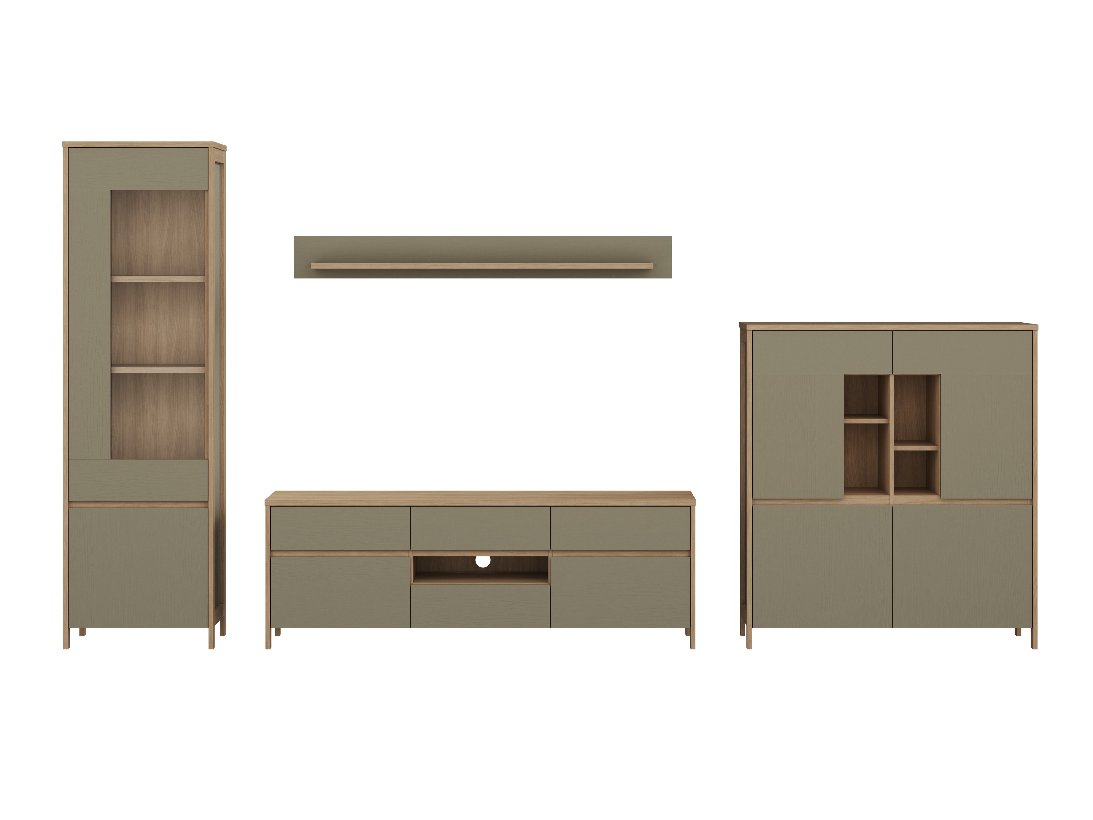 Ensemble de salon Fermaru 110 (Vert poussiéreux + Chêne)