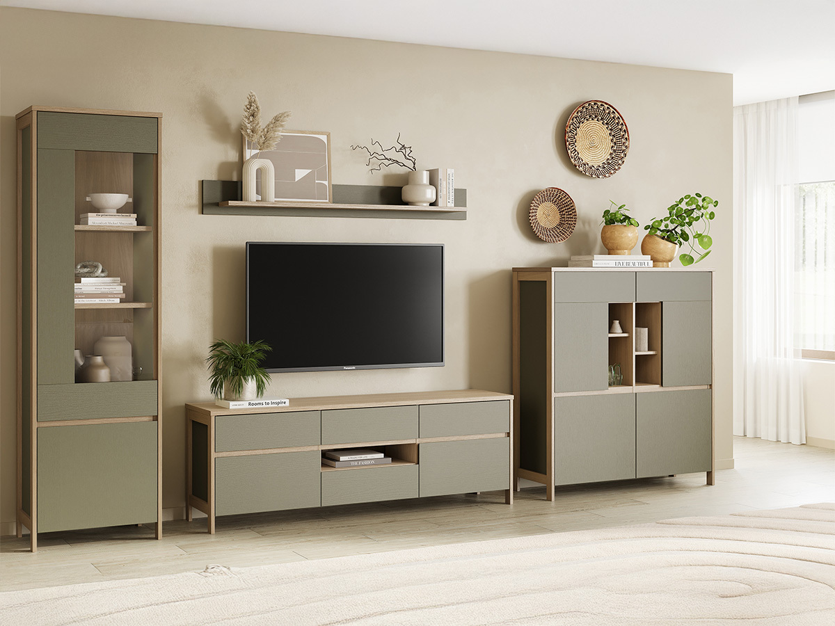 Ensemble de salon Fermaru 110 (Vert poussiéreux + Chêne)