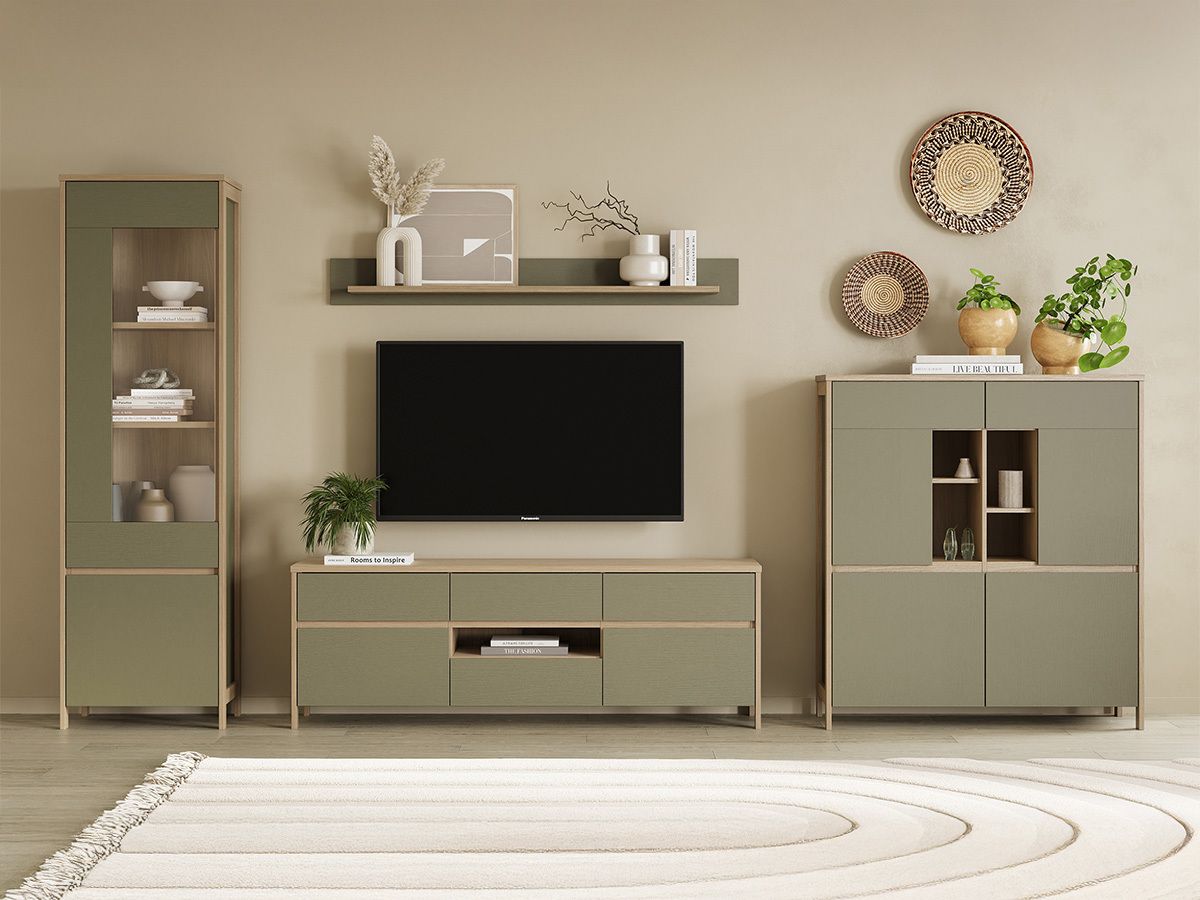 Ensemble de salon Fermaru 110 (Vert poussiéreux + Chêne)