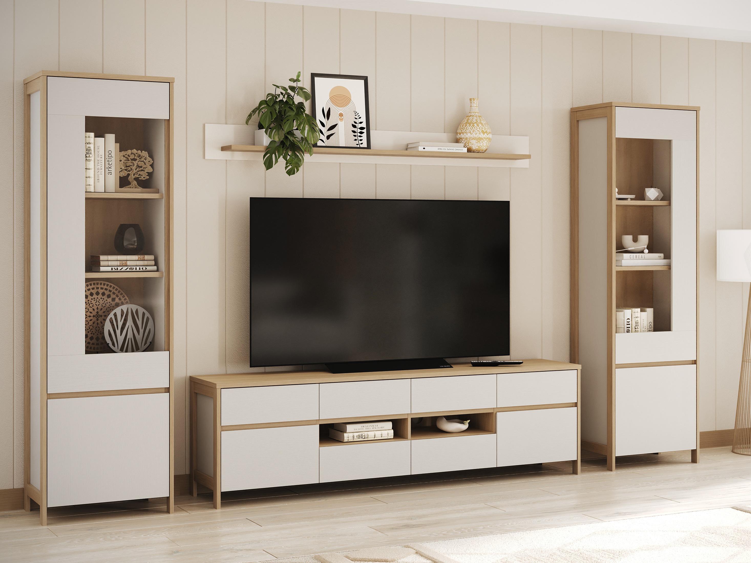 Ensemble de salon Fermaru 111 (Blanc + Chêne)