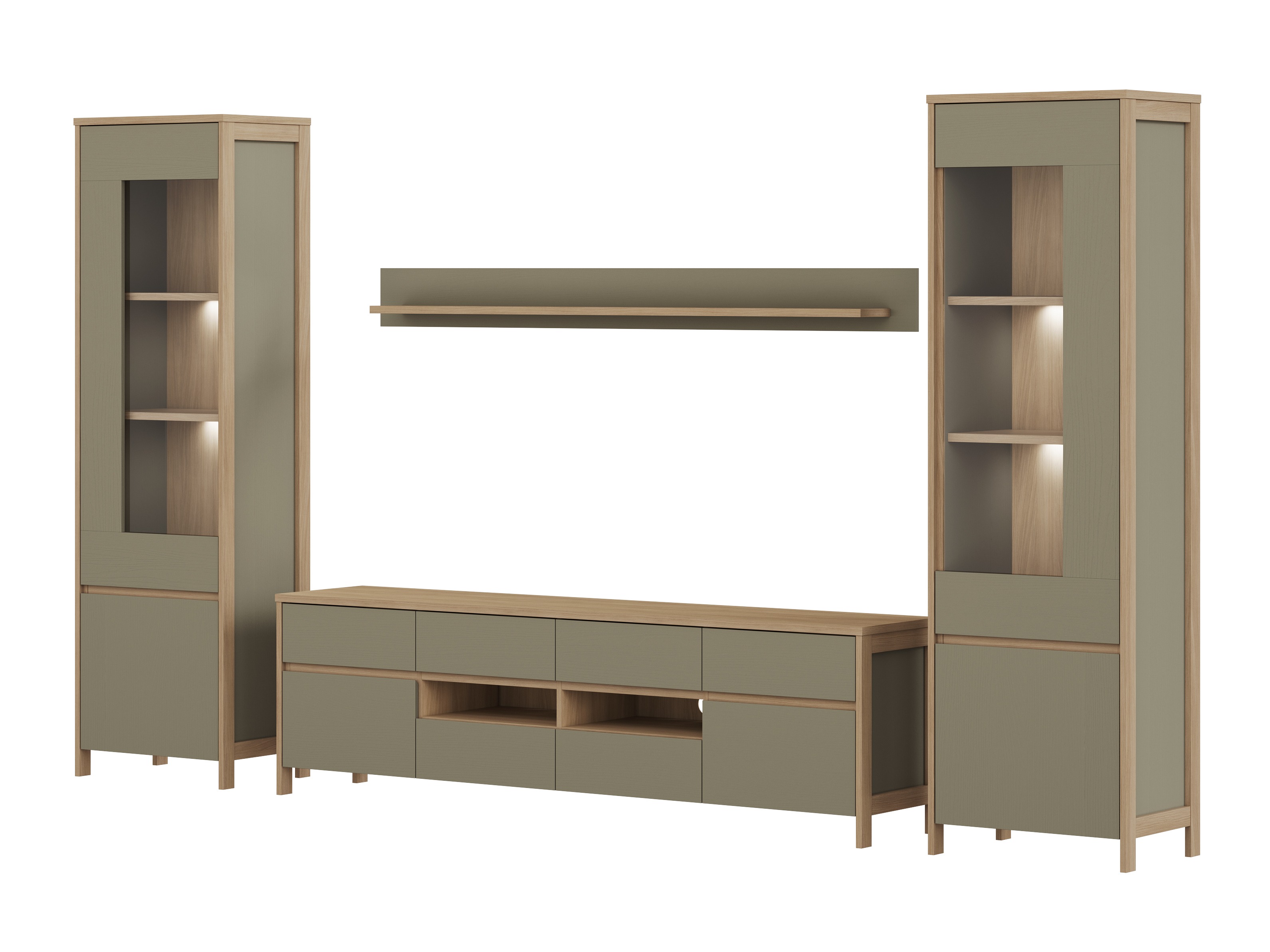 Ensemble de salon Fermaru 111 (Vert poussiéreux + Chêne)