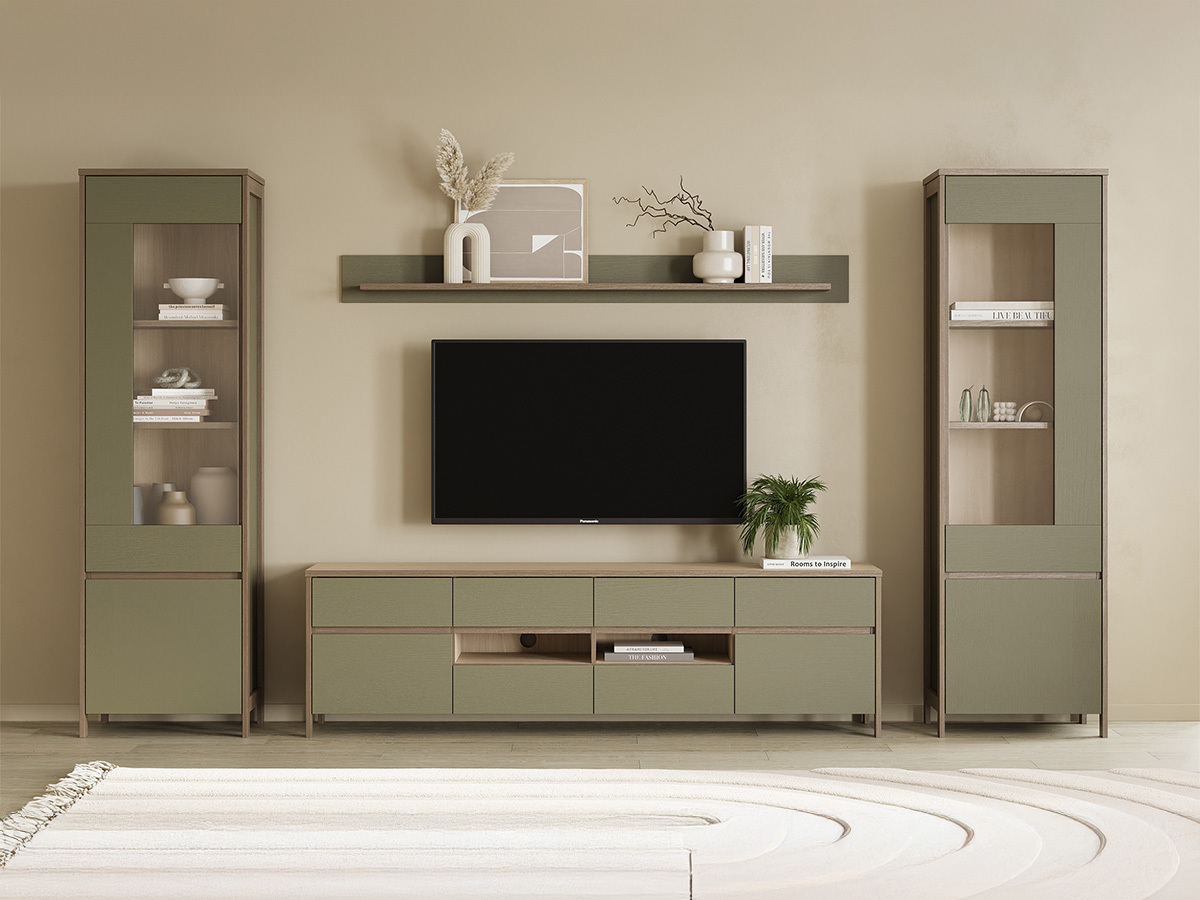 Ensemble de salon Fermaru 111 (Vert poussiéreux + Chêne)