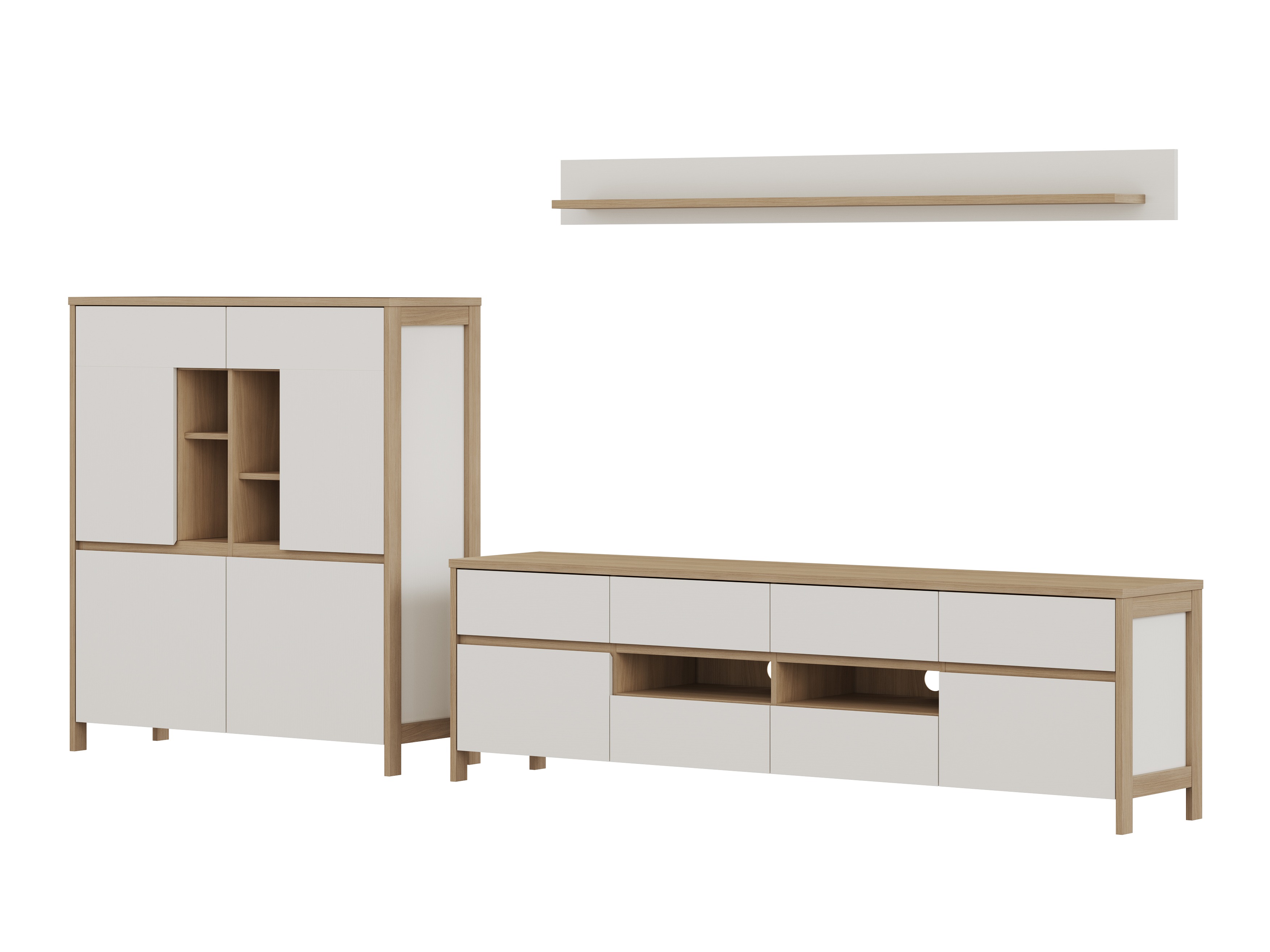 Ensemble de salon Fermaru 112 (Blanc + Chêne)