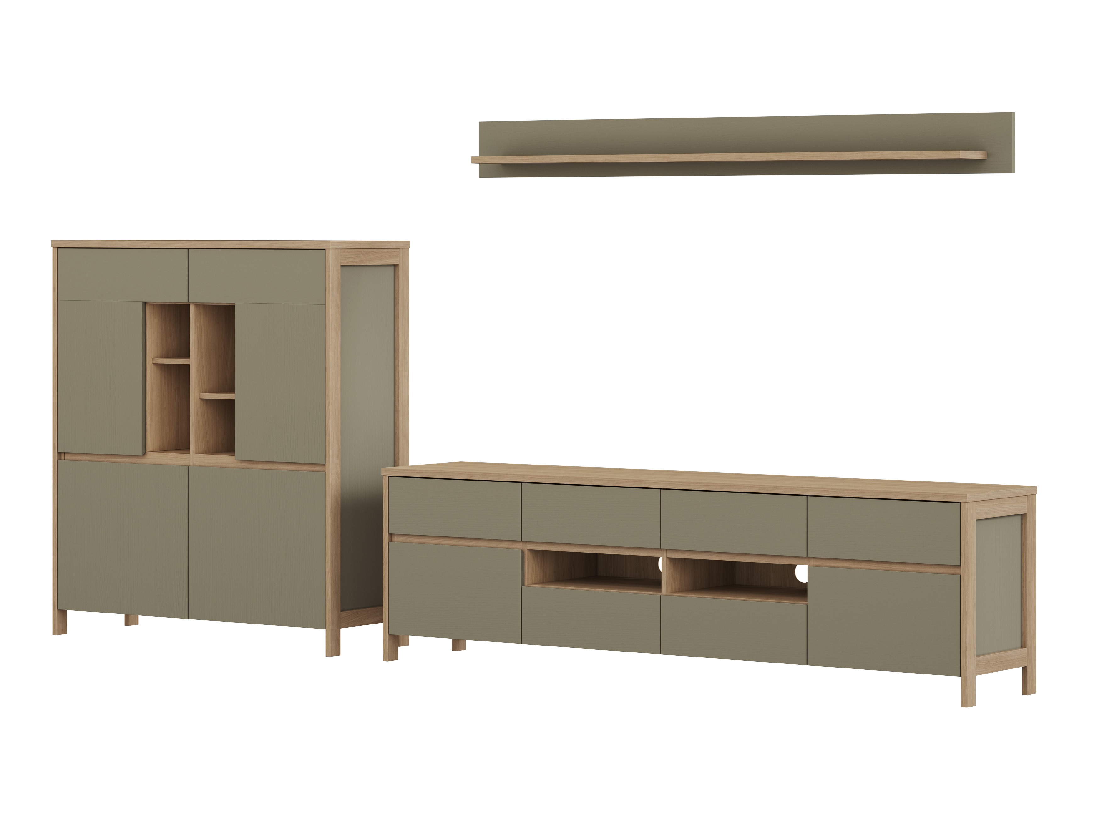 Ensemble de salon Fermaru 112 (Vert poussiéreux + Chêne)