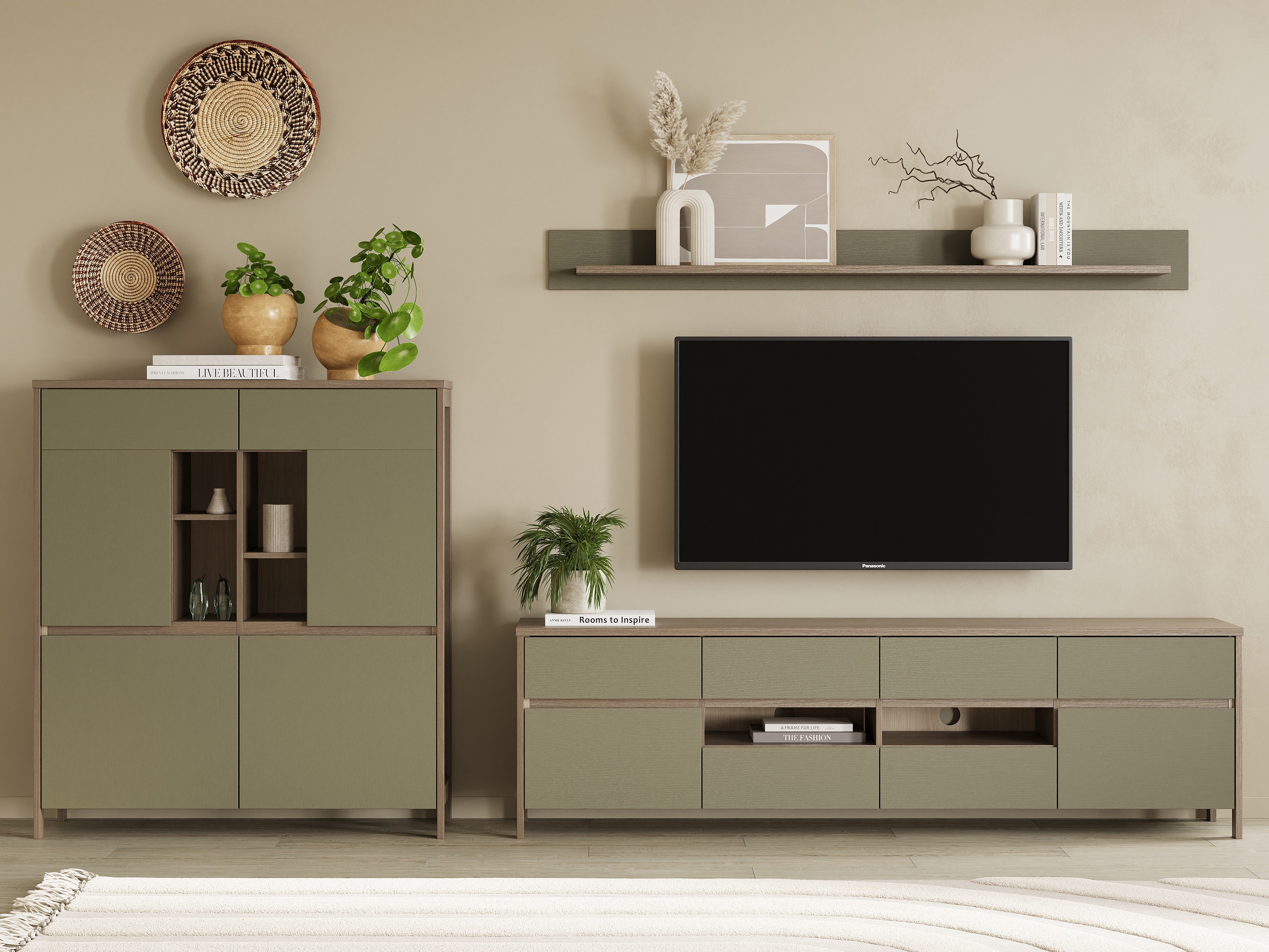 Ensemble de salon Fermaru 112 (Vert poussiéreux + Chêne)