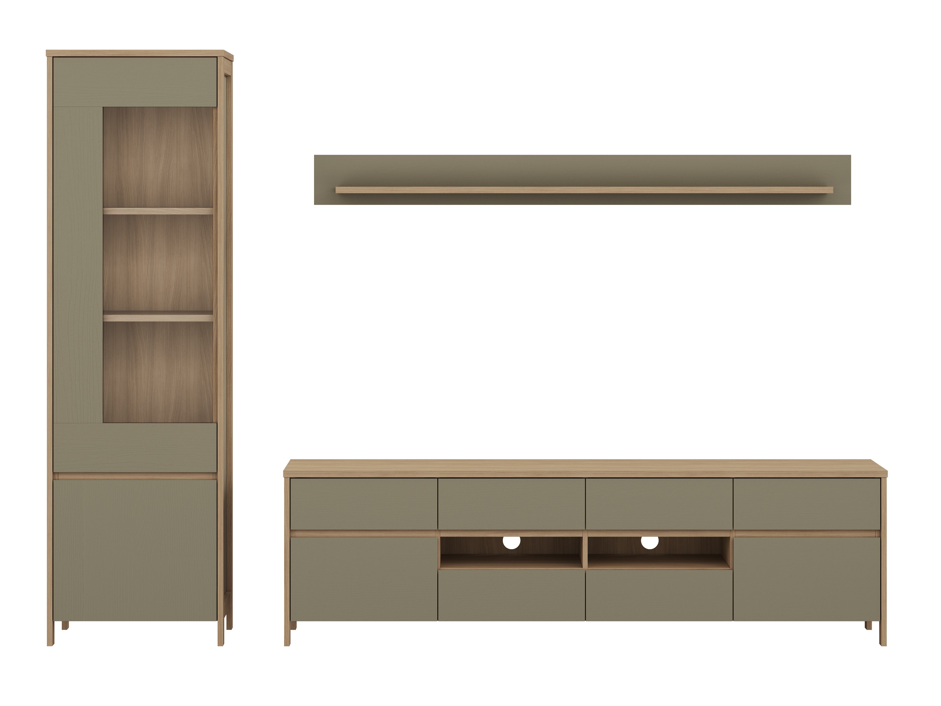 Ensemble de salon Fermaru 113 (Vert poussiéreux + Chêne)