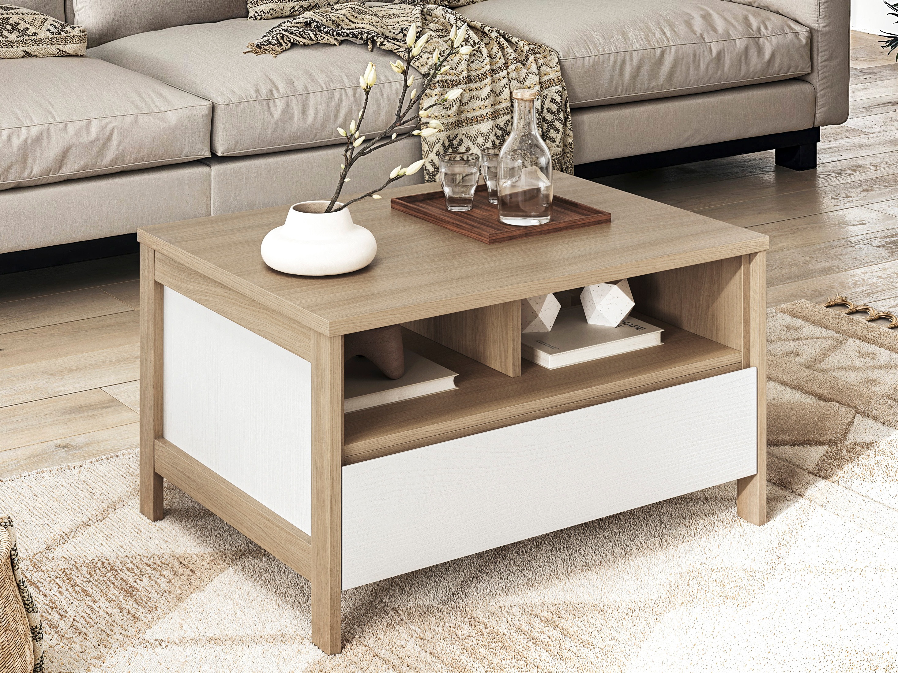 Table basse Fermaru 107 (Blanc + Chêne)