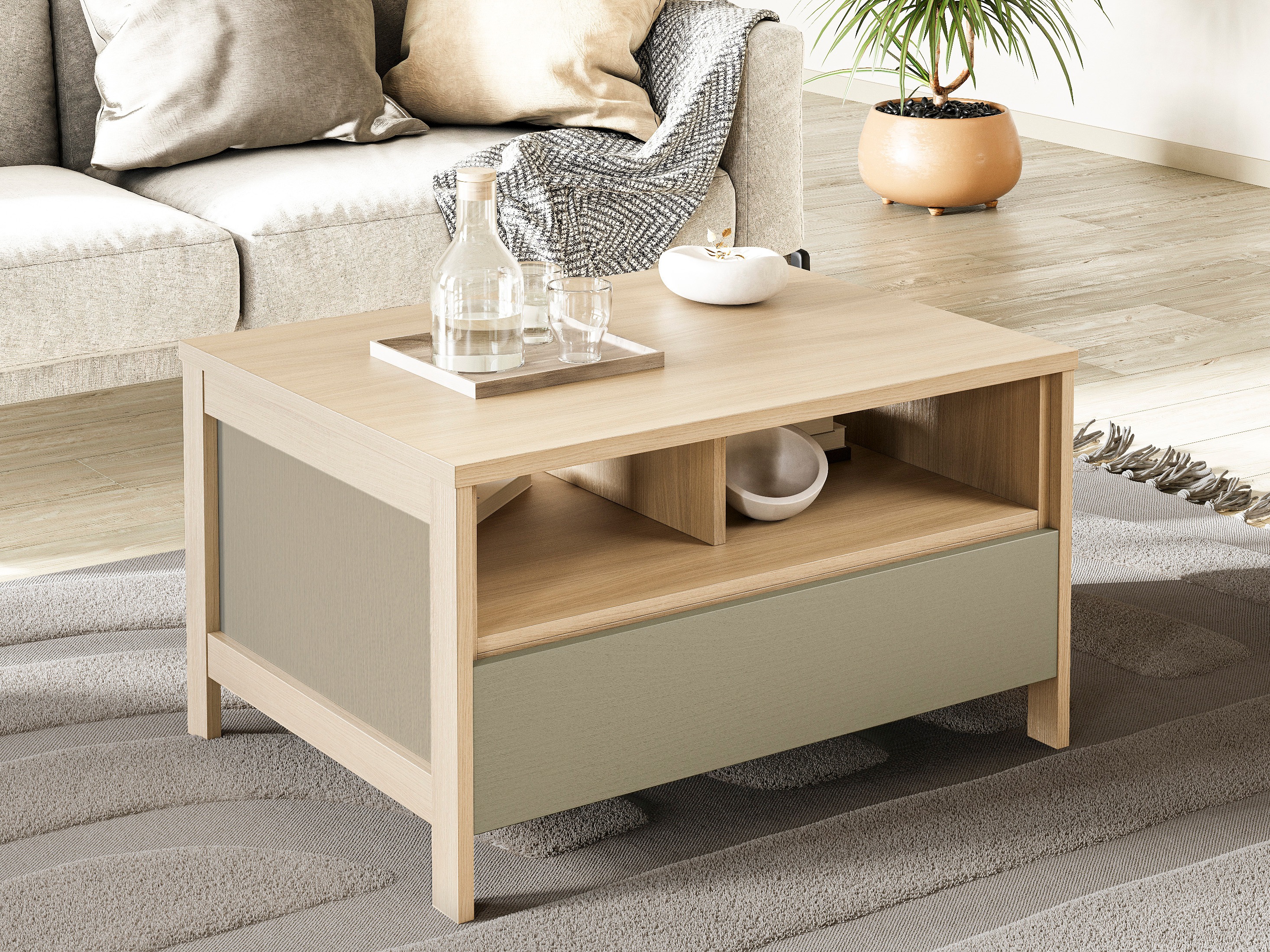 Table basse Fermaru 107 (Vert poussiéreux + Chêne)