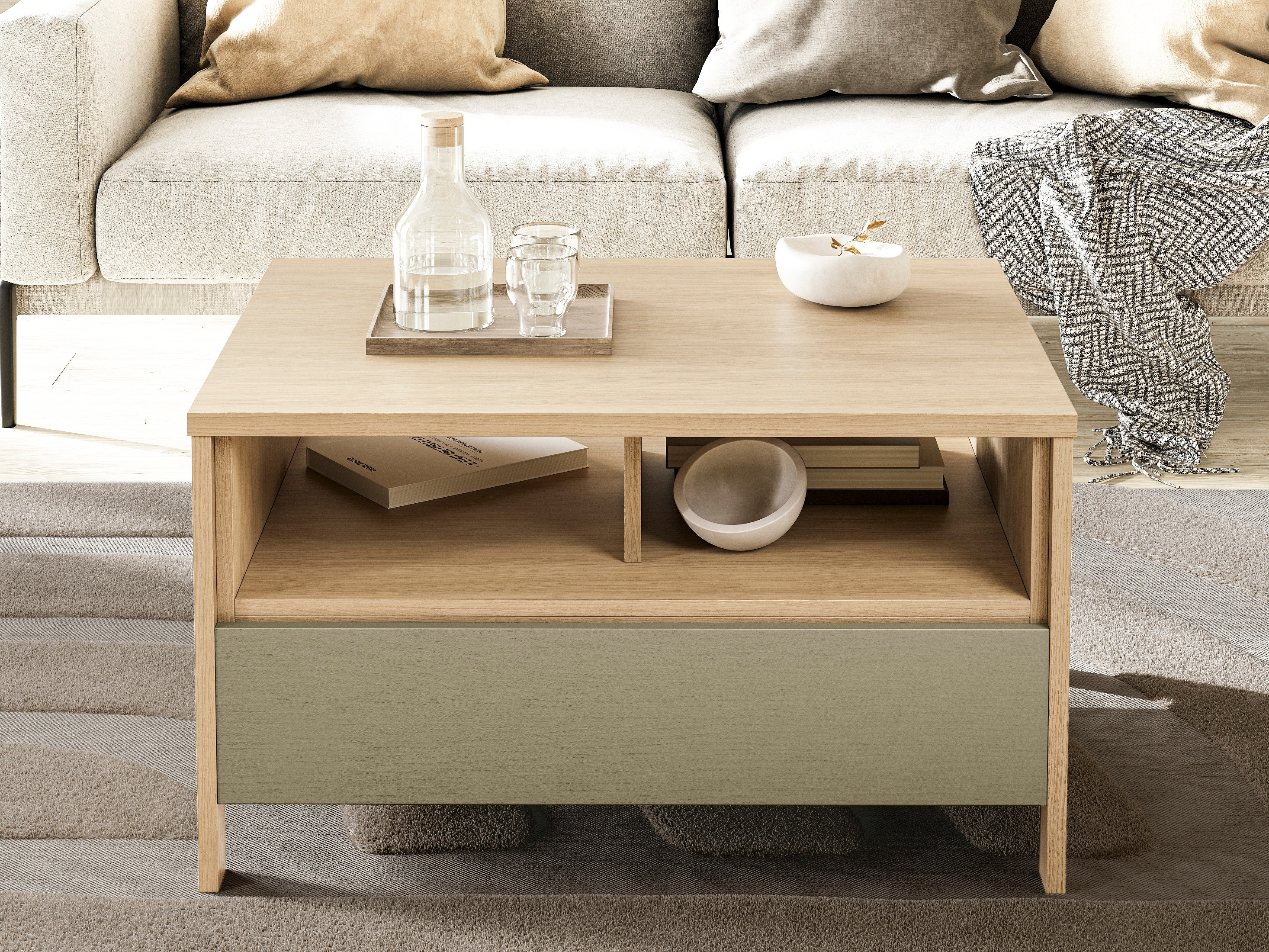 Table basse Fermaru 107 (Vert poussiéreux + Chêne)