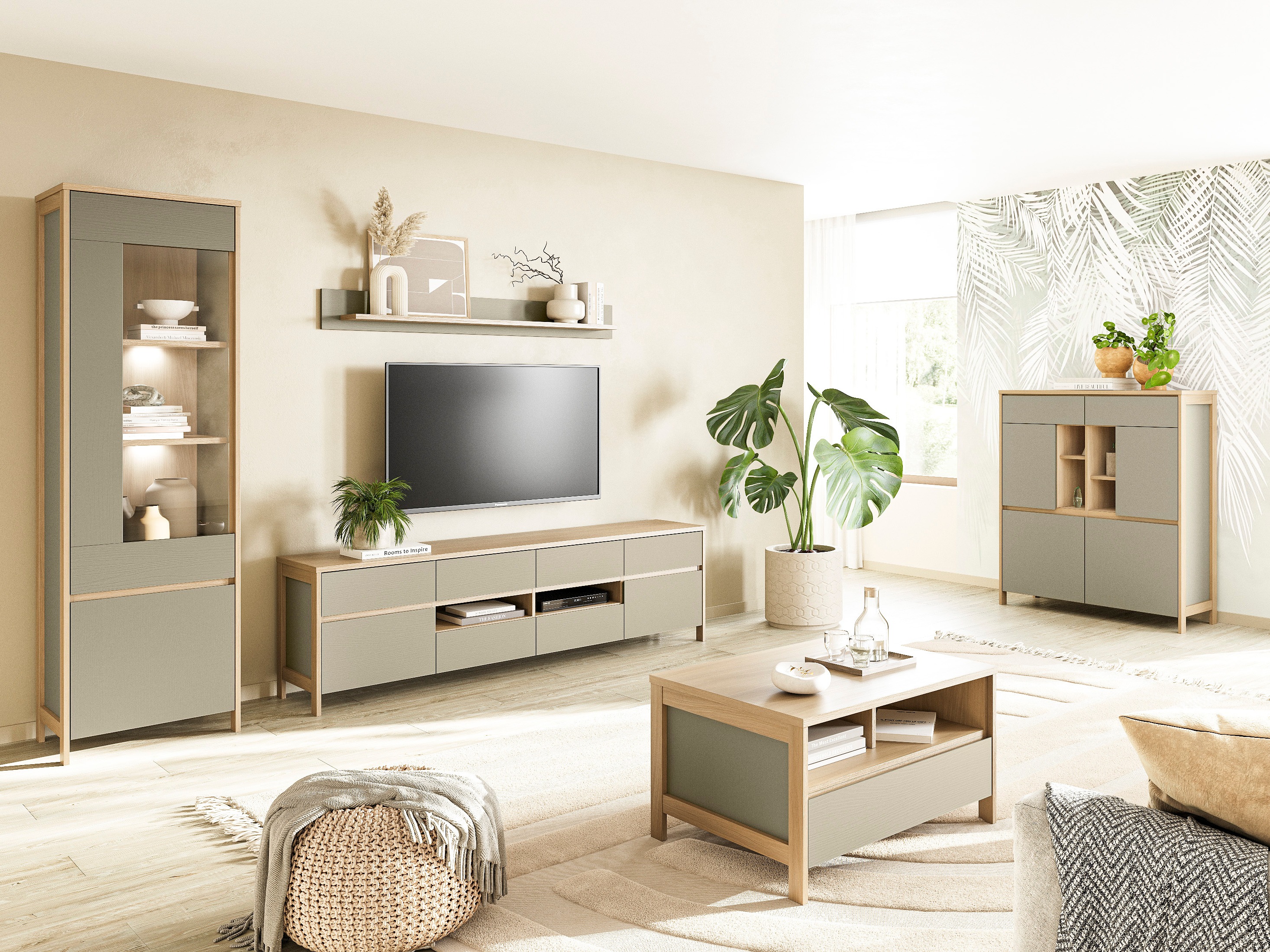 Table basse Fermaru 107 (Vert poussiéreux + Chêne)