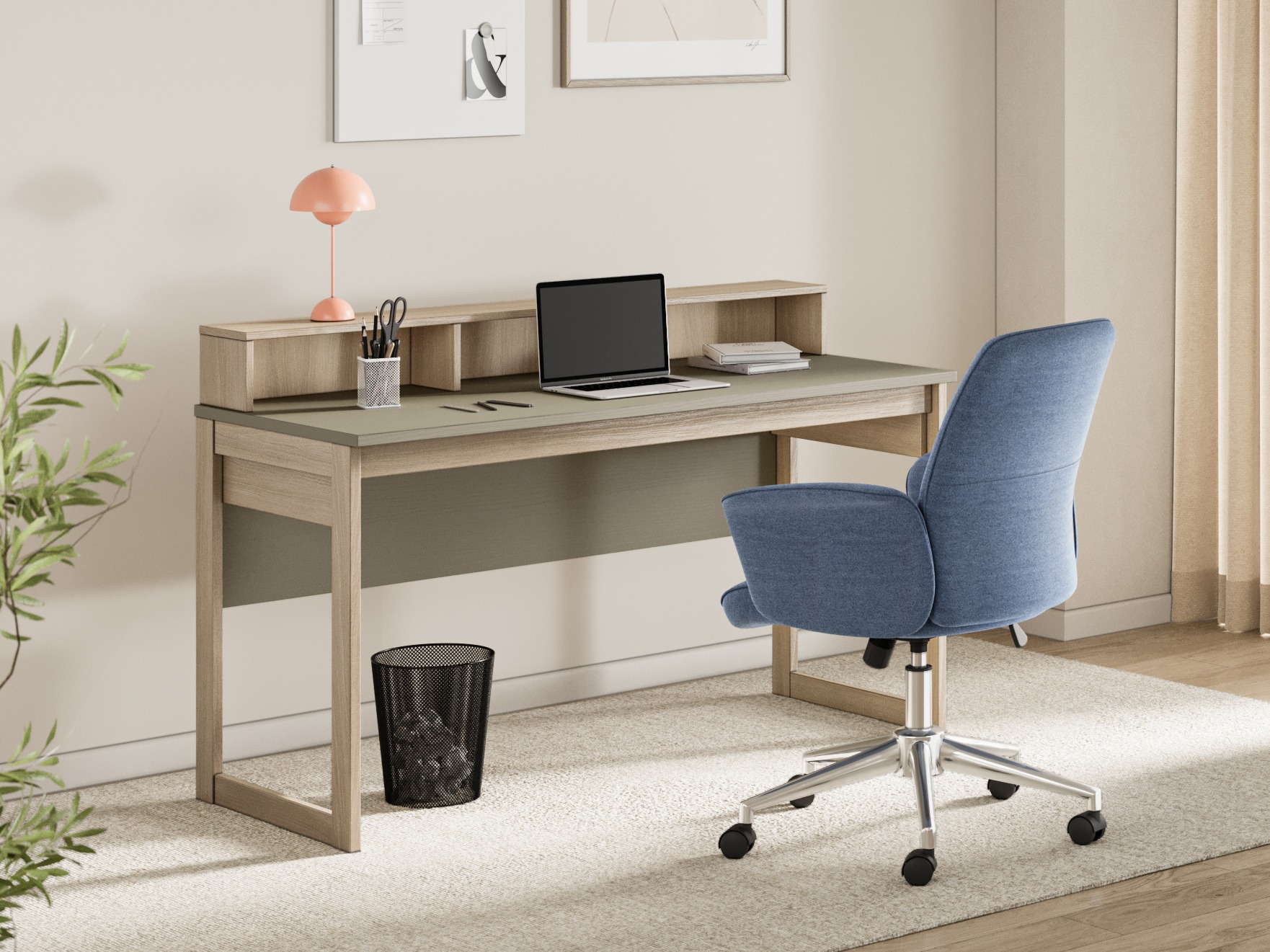 Bureau Fermaru 115 (Vert poussiéreux + Chêne)