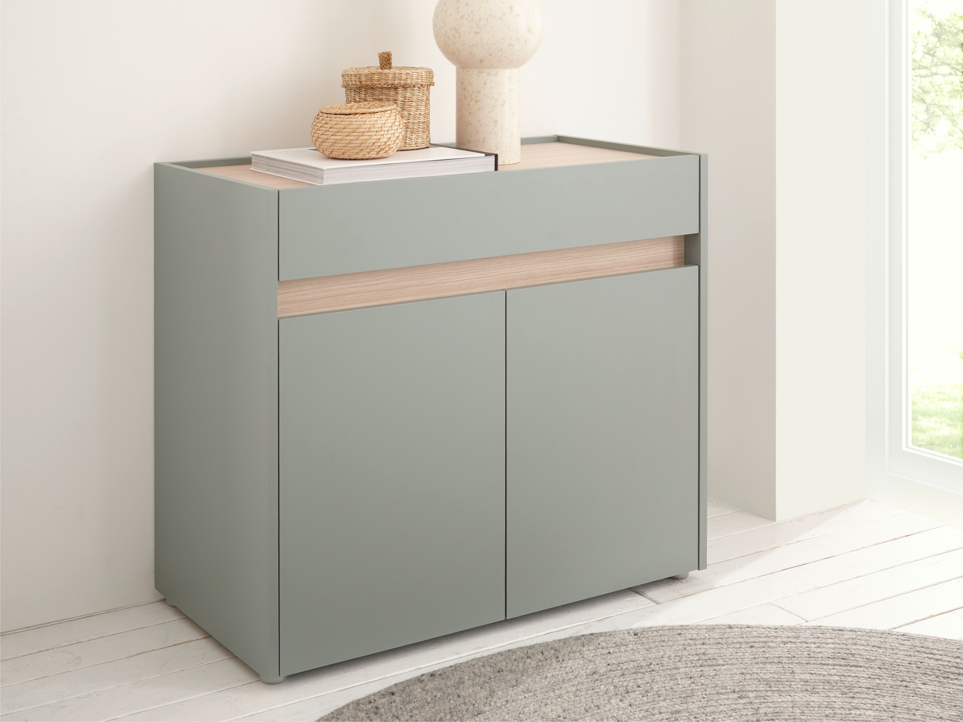 Commode Elbsori 110 (Vert + Chêne)