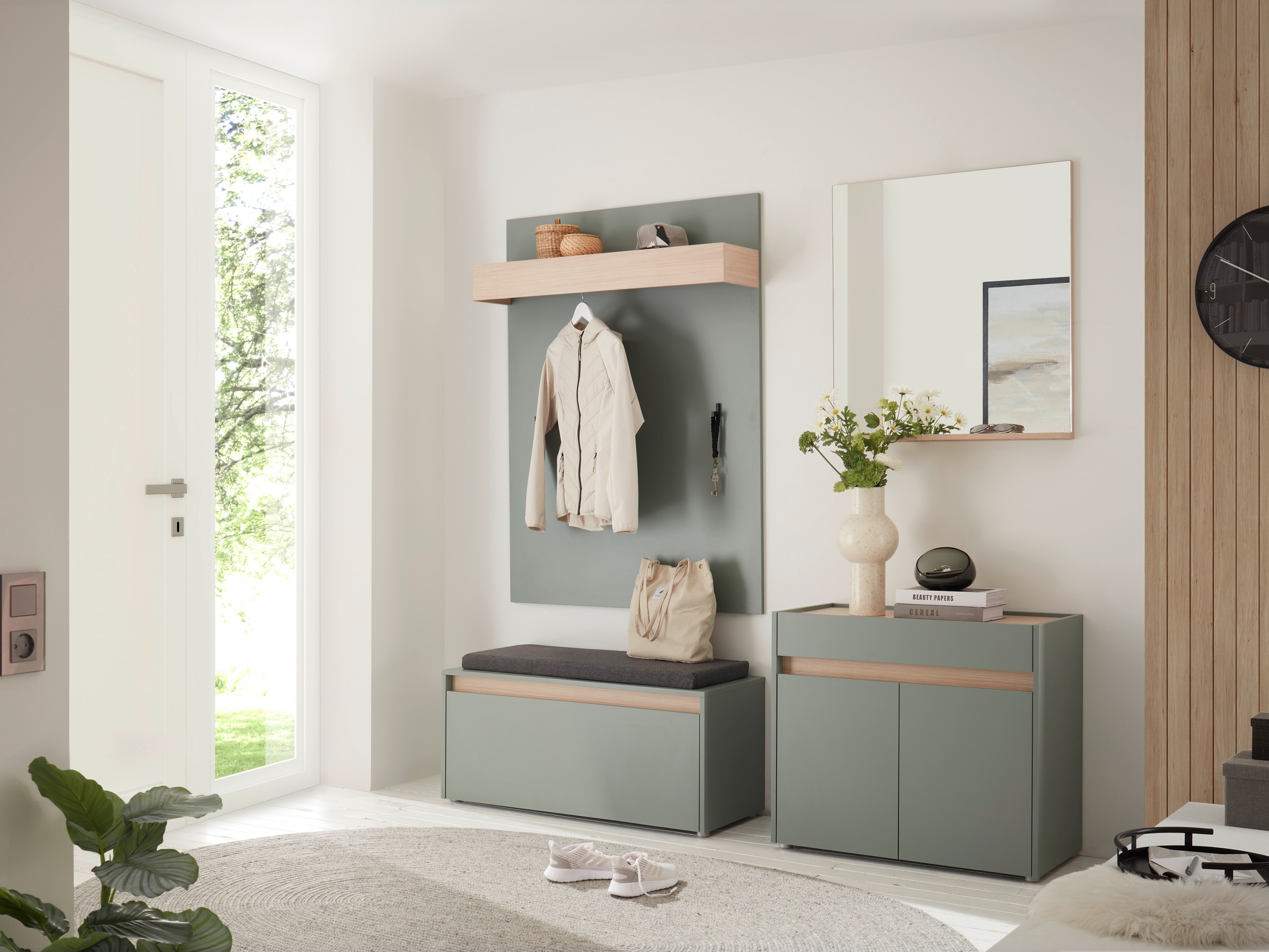 Commode Elbsori 110 (Vert + Chêne)