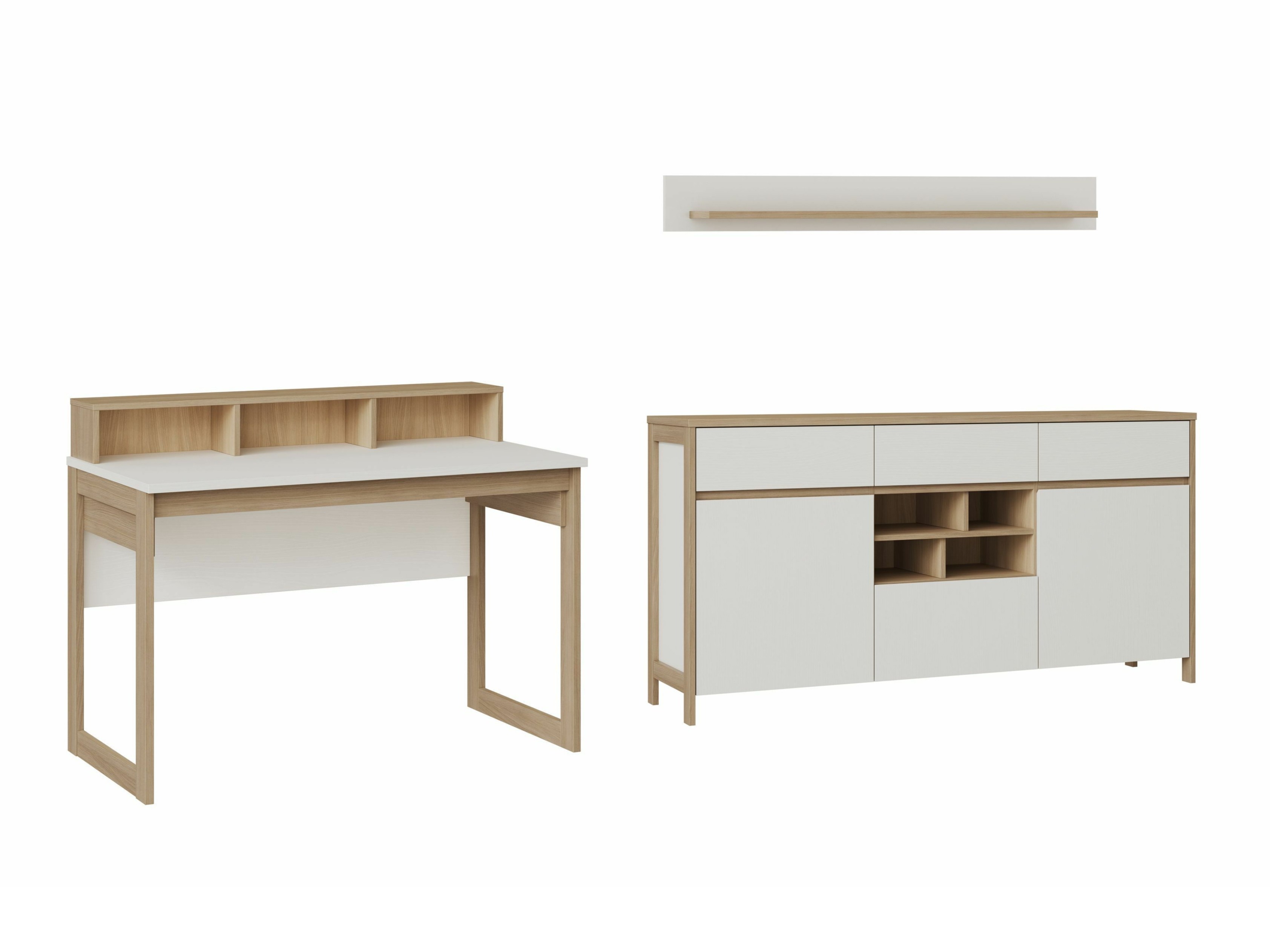 Ensemble de bureau à domicile Fermaru 116 (Blanc + Chêne)