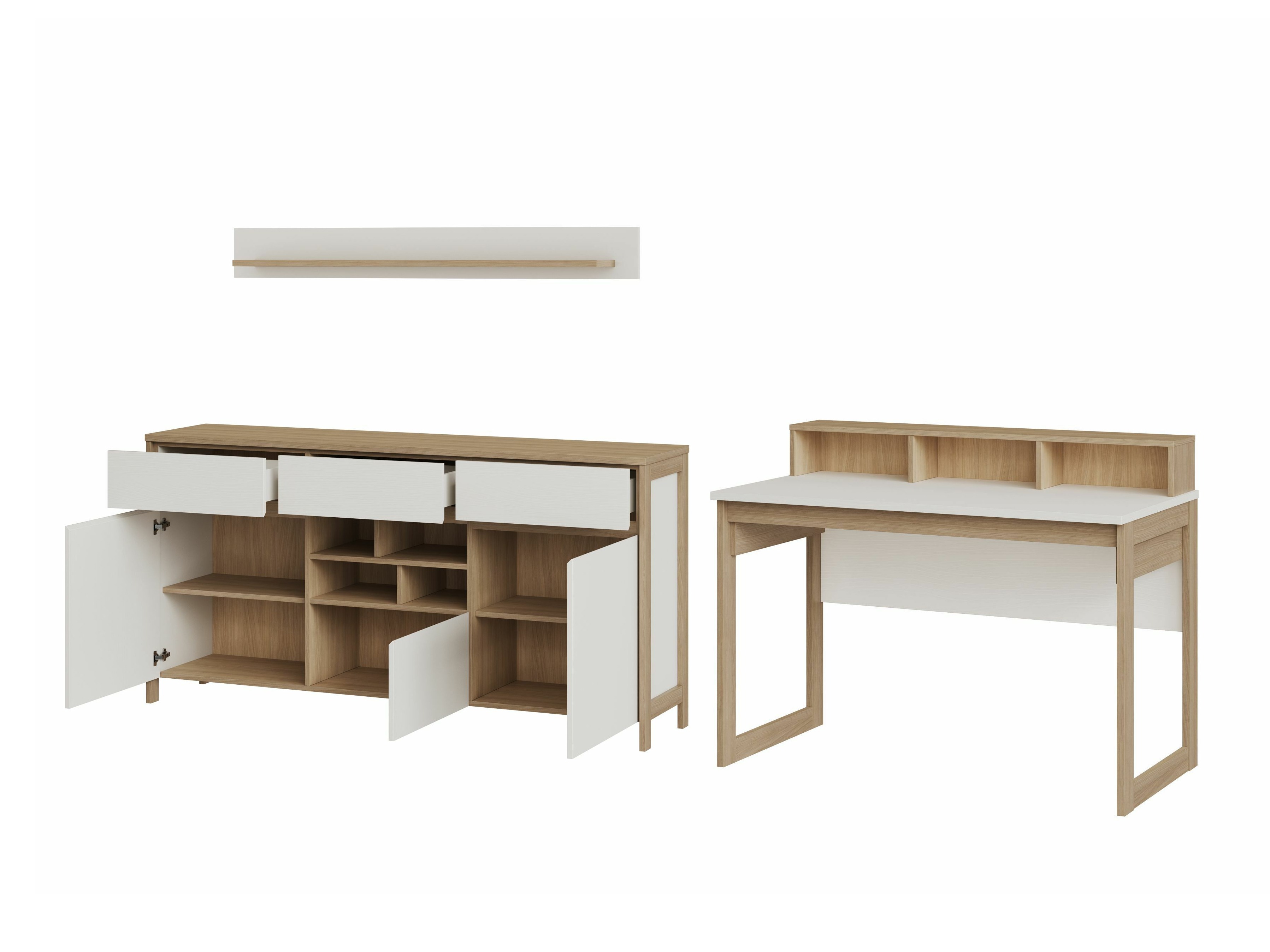 Ensemble de bureau à domicile Fermaru 116 (Blanc + Chêne)