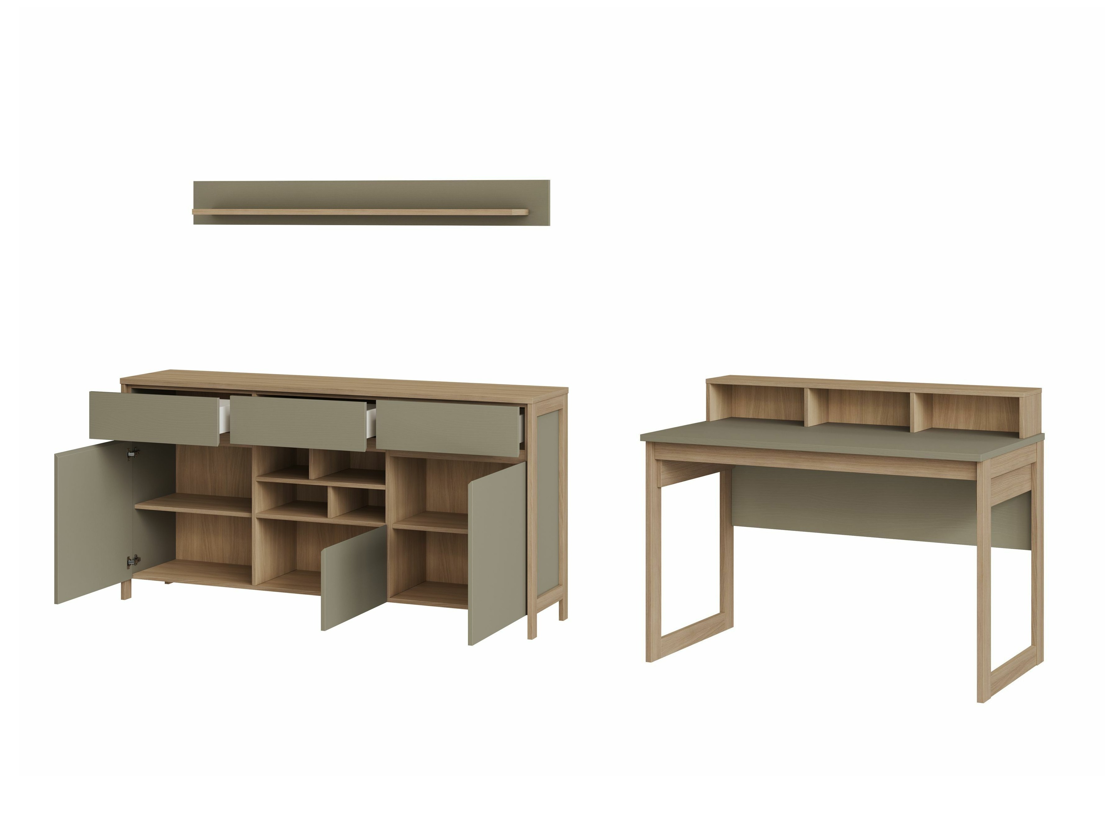 Ensemble de bureau à domicile Fermaru 116 (Vert poussiéreux + Chêne)