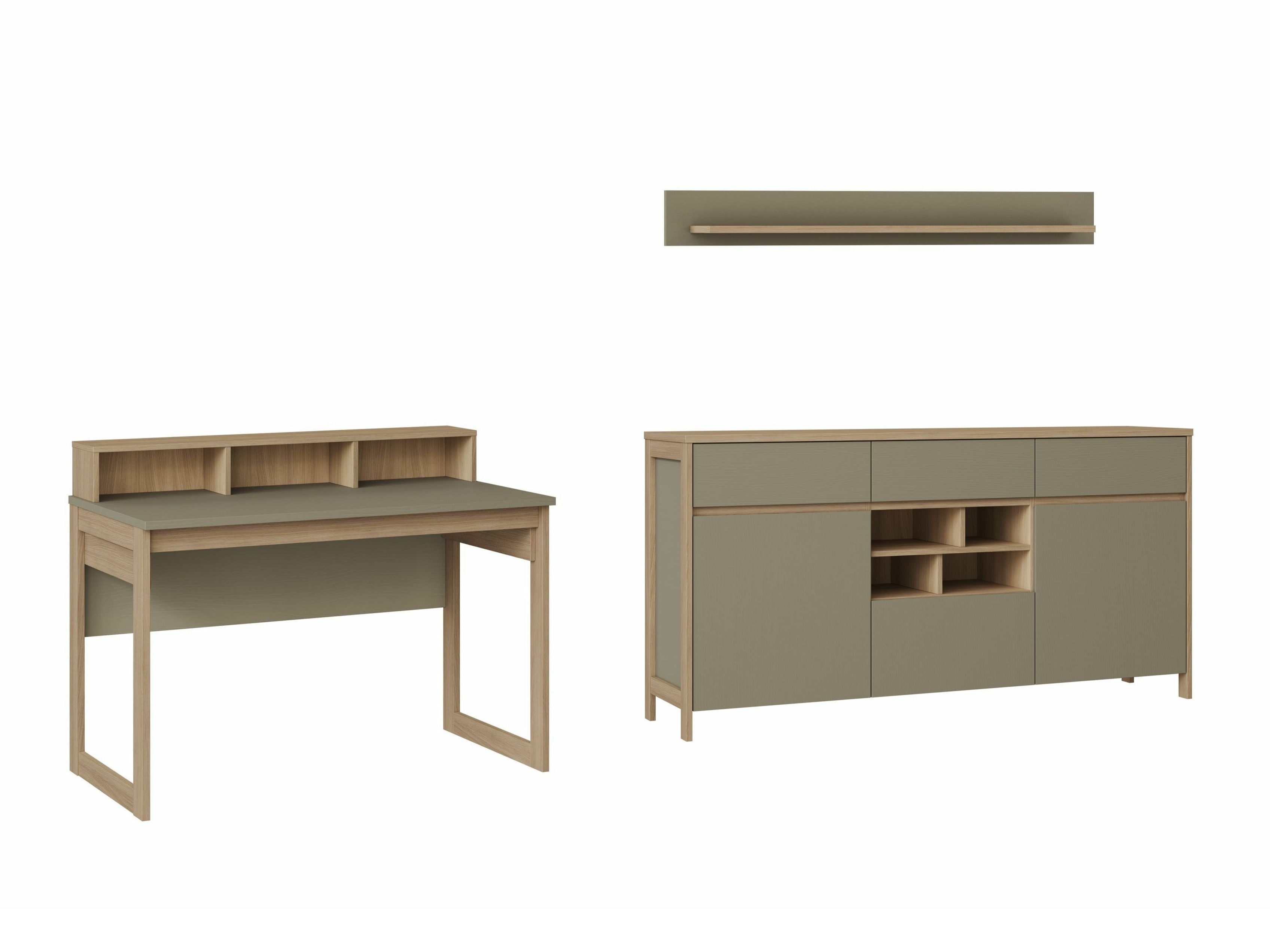 Ensemble de bureau à domicile Fermaru 116 (Vert poussiéreux + Chêne)