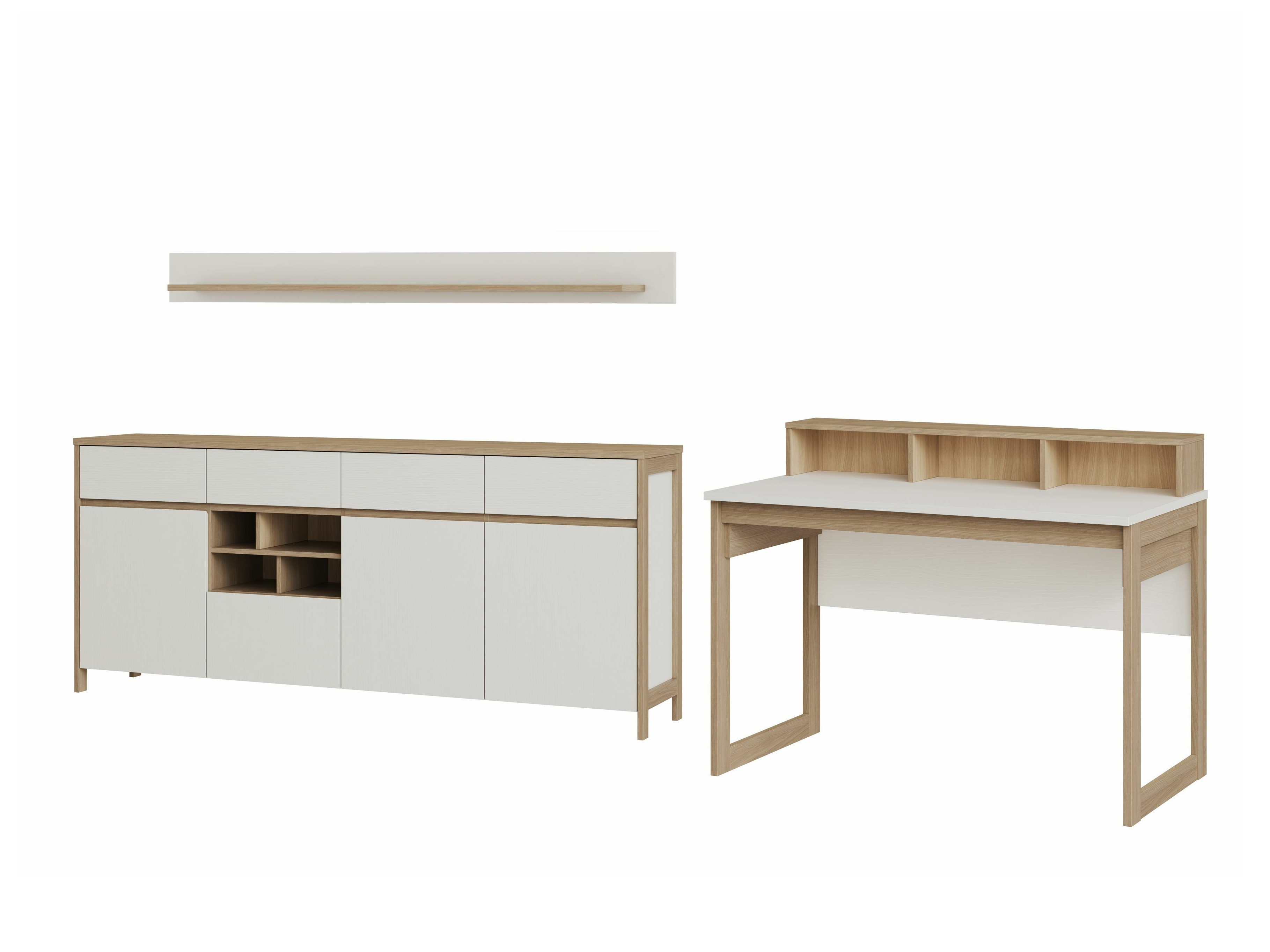Ensemble de bureau à domicile Fermaru 117 (Blanc + Chêne)