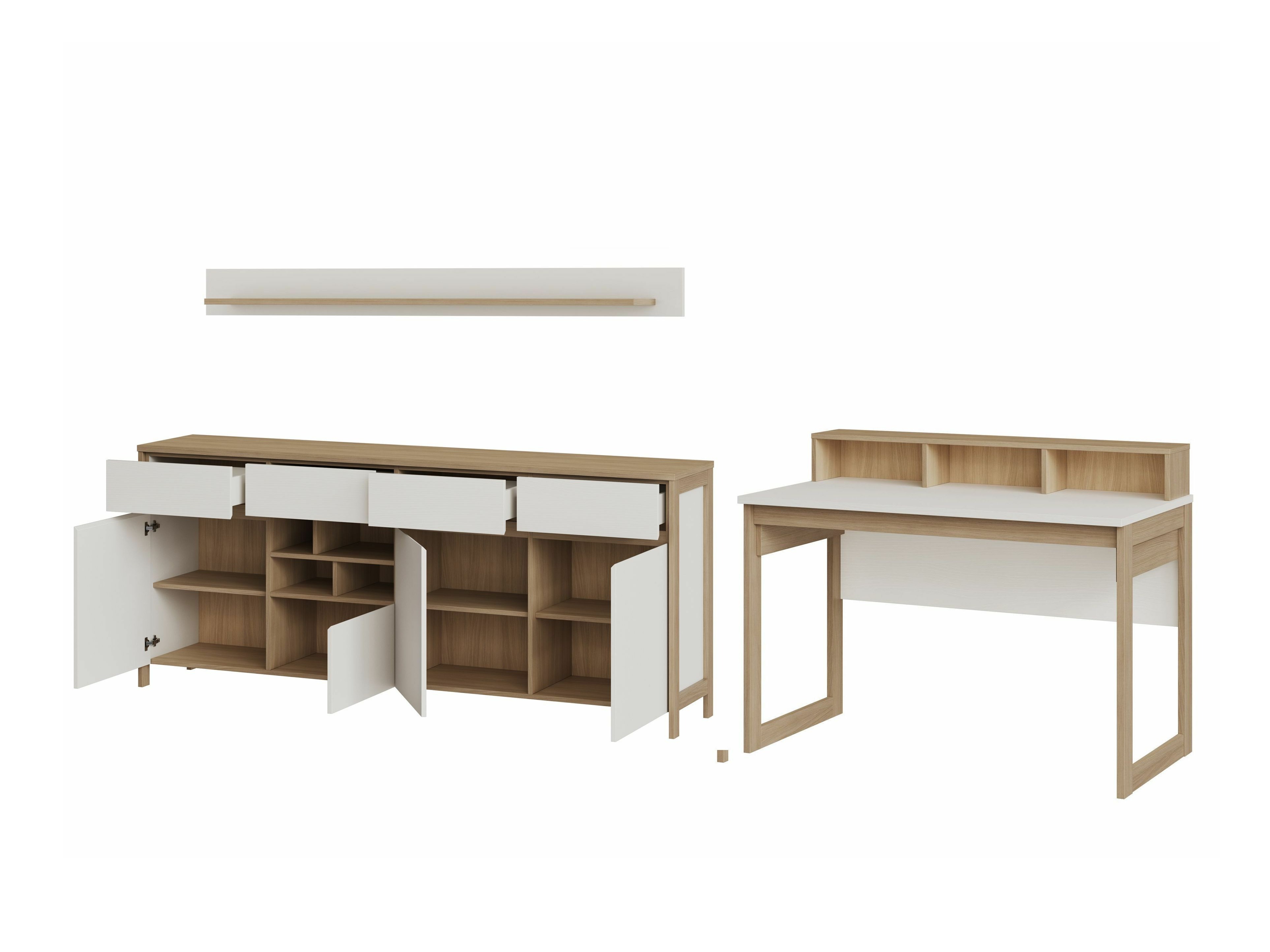 Ensemble de bureau à domicile Fermaru 117 (Blanc + Chêne)