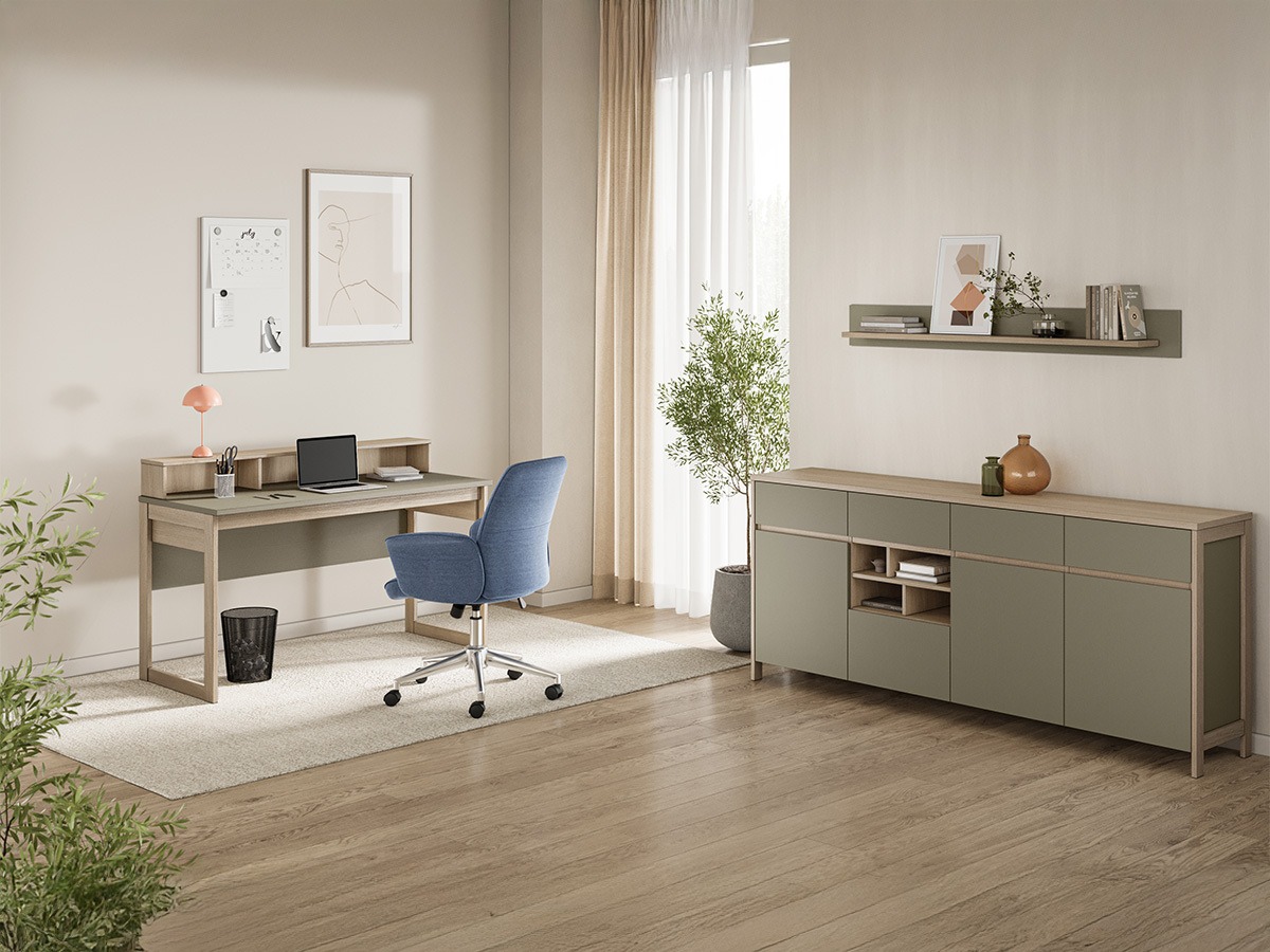 Ensemble de bureau à domicile Fermaru 117 (Vert poussiéreux + Chêne)