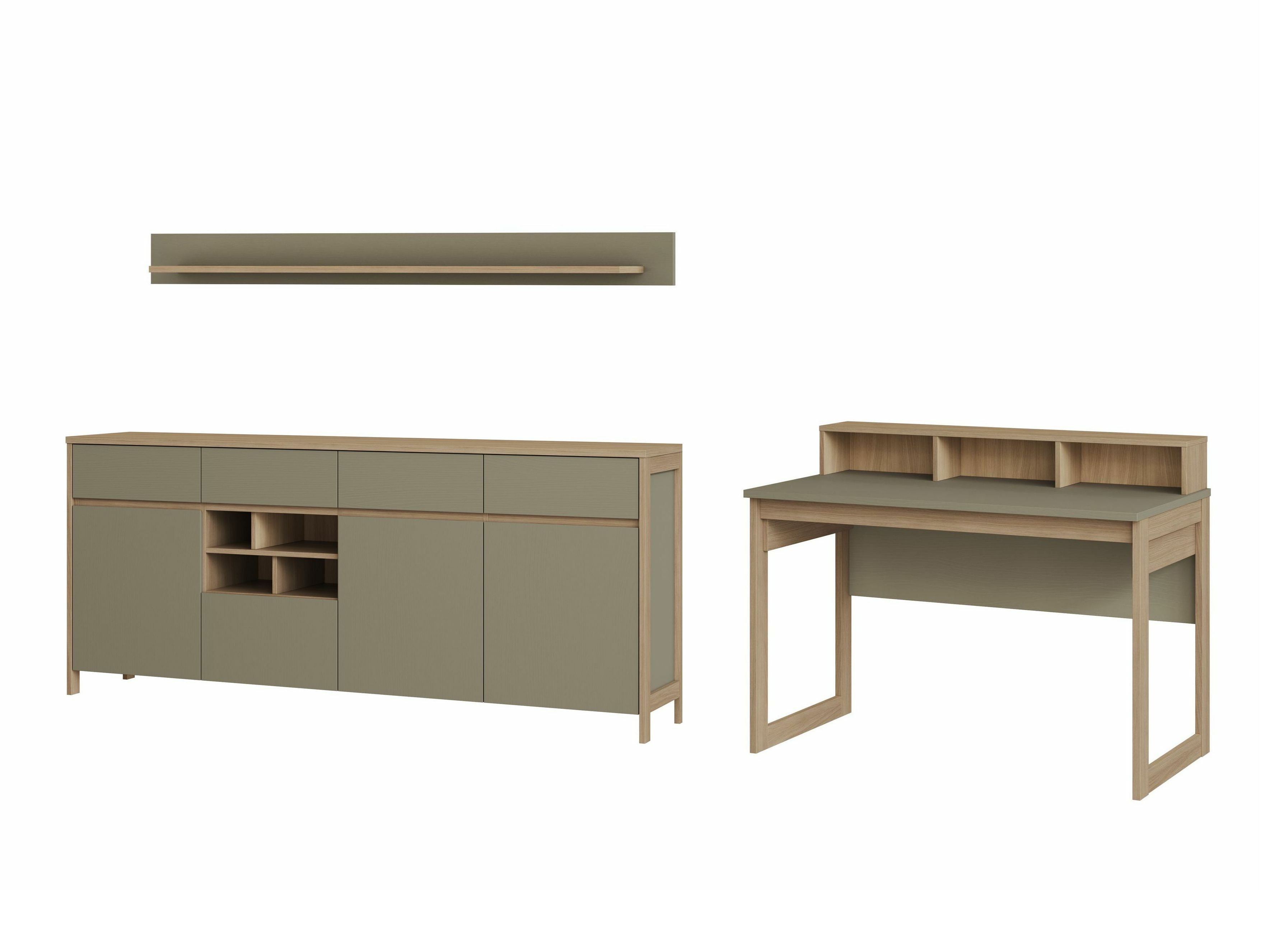 Ensemble de bureau à domicile Fermaru 117 (Vert poussiéreux + Chêne)