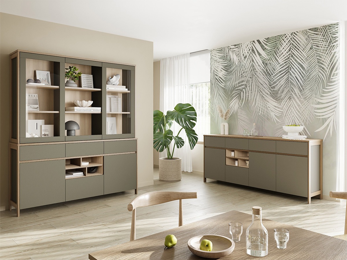 Ensemble de meubles Fermaru 114 (Vert poussiéreux + Chêne)