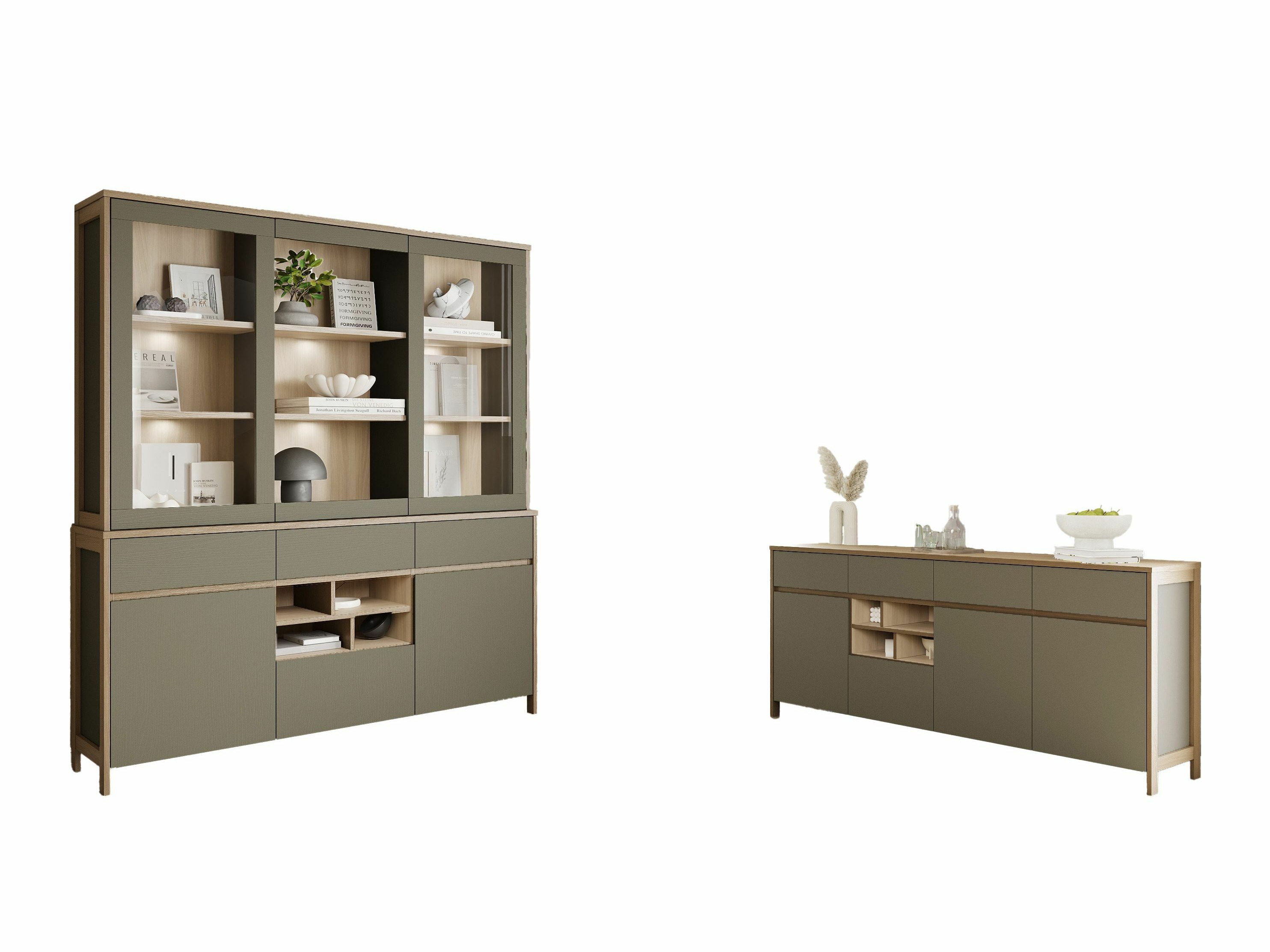 Ensemble de meubles Fermaru 114 (Vert poussiéreux + Chêne)