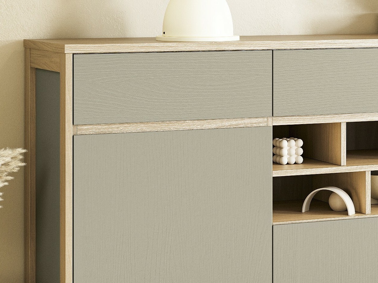 Ensemble de bureau à domicile Fermaru 116 (Vert poussiéreux + Chêne)