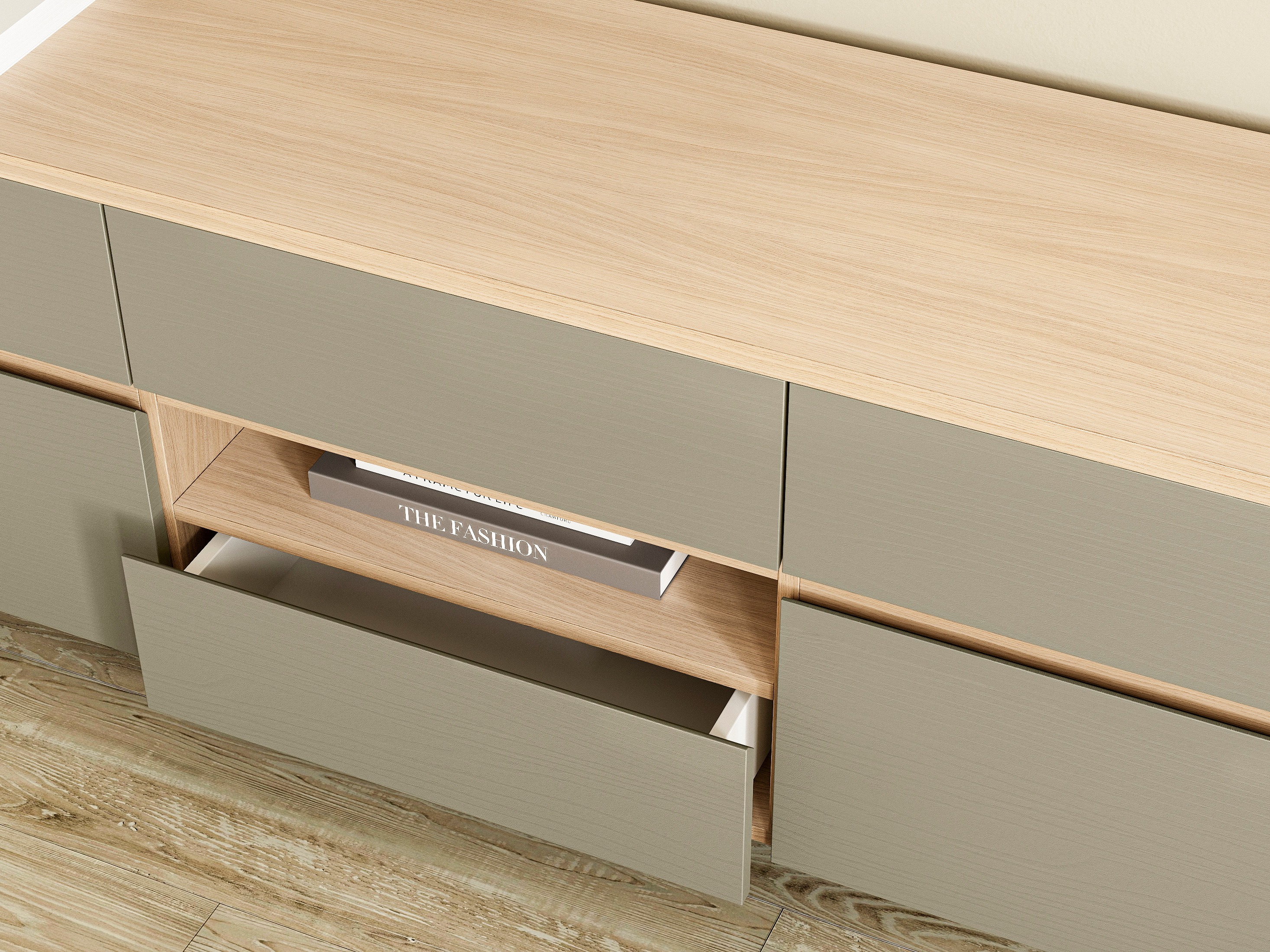 Ensemble de bureau à domicile Fermaru 117 (Vert poussiéreux + Chêne)