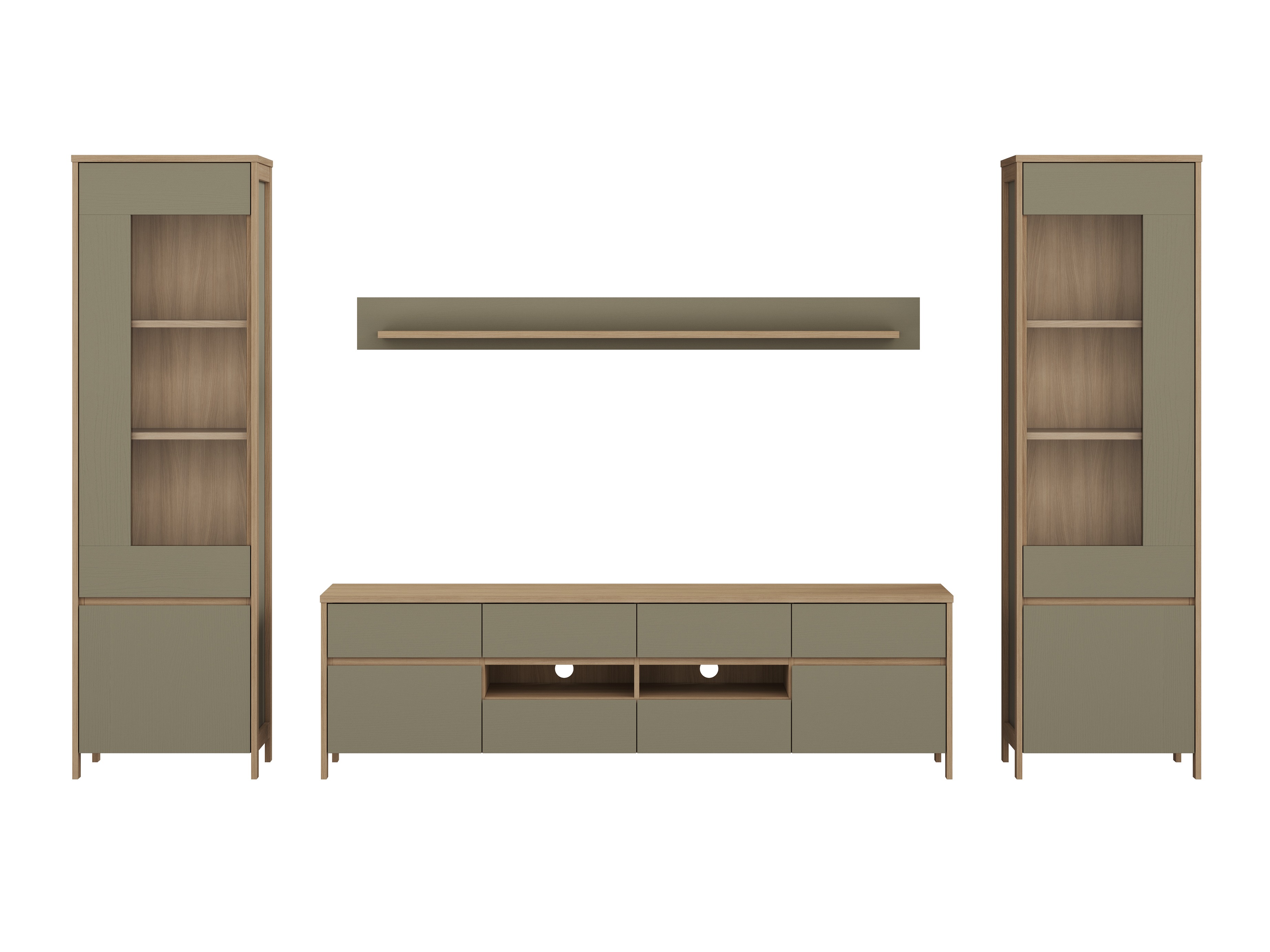 Ensemble de salon Fermaru 111 (Vert poussiéreux + Chêne)